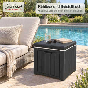 Getränkekühler | Arctic | 37 L Kühlbox mit Beistelltischfunktion in Holzoptik | 2 Farben