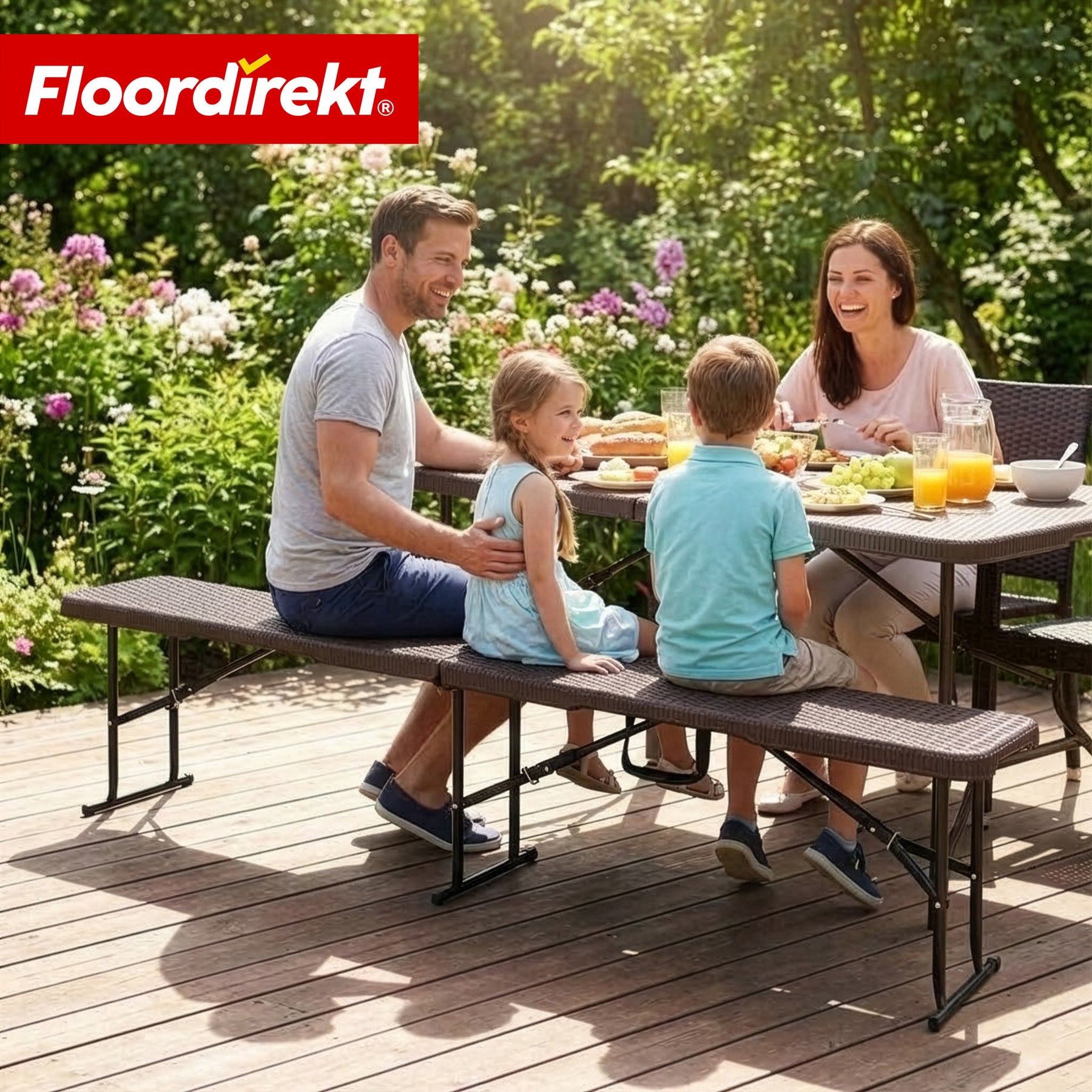 Gartenbank | Kagawa | Klappbare, wetterfeste Sitzbank 183 cm in Braun für Garten, Balkon & Events