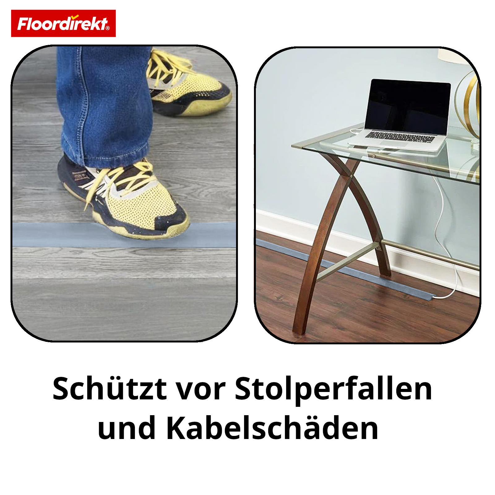Boden-Kabelkanal | Cable Guard | Rutschfester Kabelschutz & Stolperschutz | Flexibel, zuschneidbar & für 2 Kabel bis 8 mm Ø
