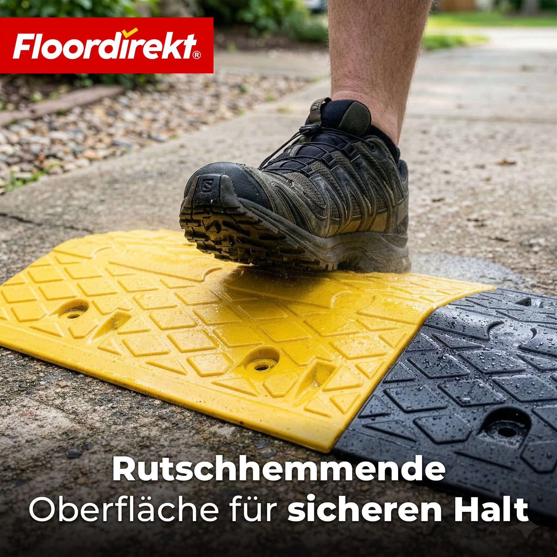 Bodenschwelle | Vento | 2-teilig aus Gummi | Fahrbahnschwelle bis 30 t belastbar | Bremsschwelle Gelb-Schwarz