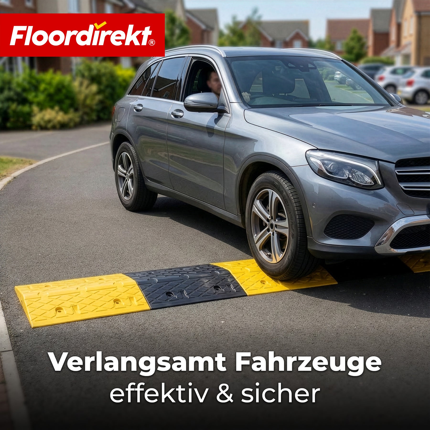 Bodenschwelle | Vento | 2-teilig aus Gummi | Fahrbahnschwelle bis 30 t belastbar | Bremsschwelle Gelb-Schwarz