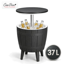 Getränkekühler Tisch | Bora | Höhenverstellbarer Gartentisch mit 37 L Kühlfach in Fass-Optik | 2 Farben