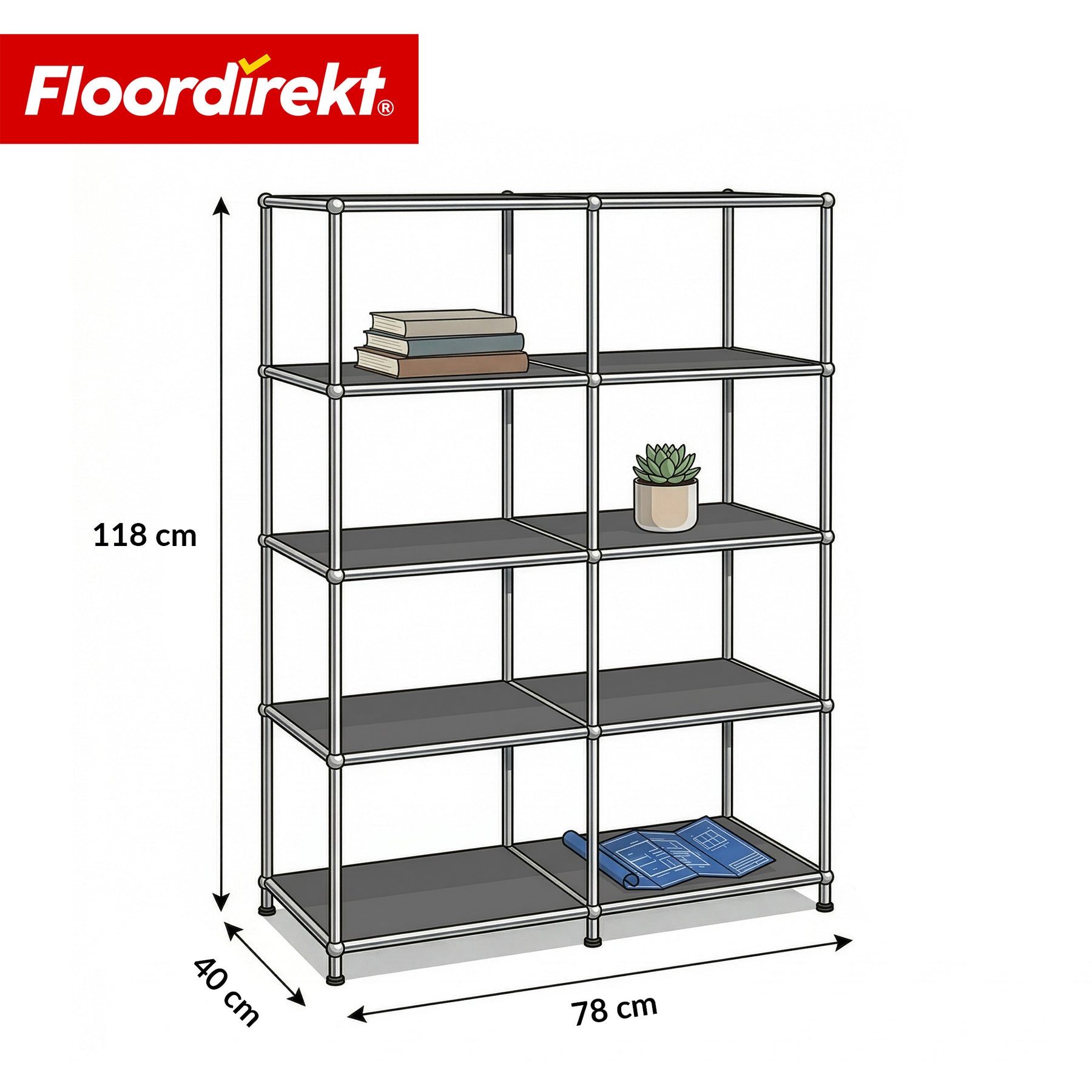 Metallregal | Concept Epure MK-015 | Offenes Standregal mit 5 Ablagen | Bücherregal & Raumteiler Metall