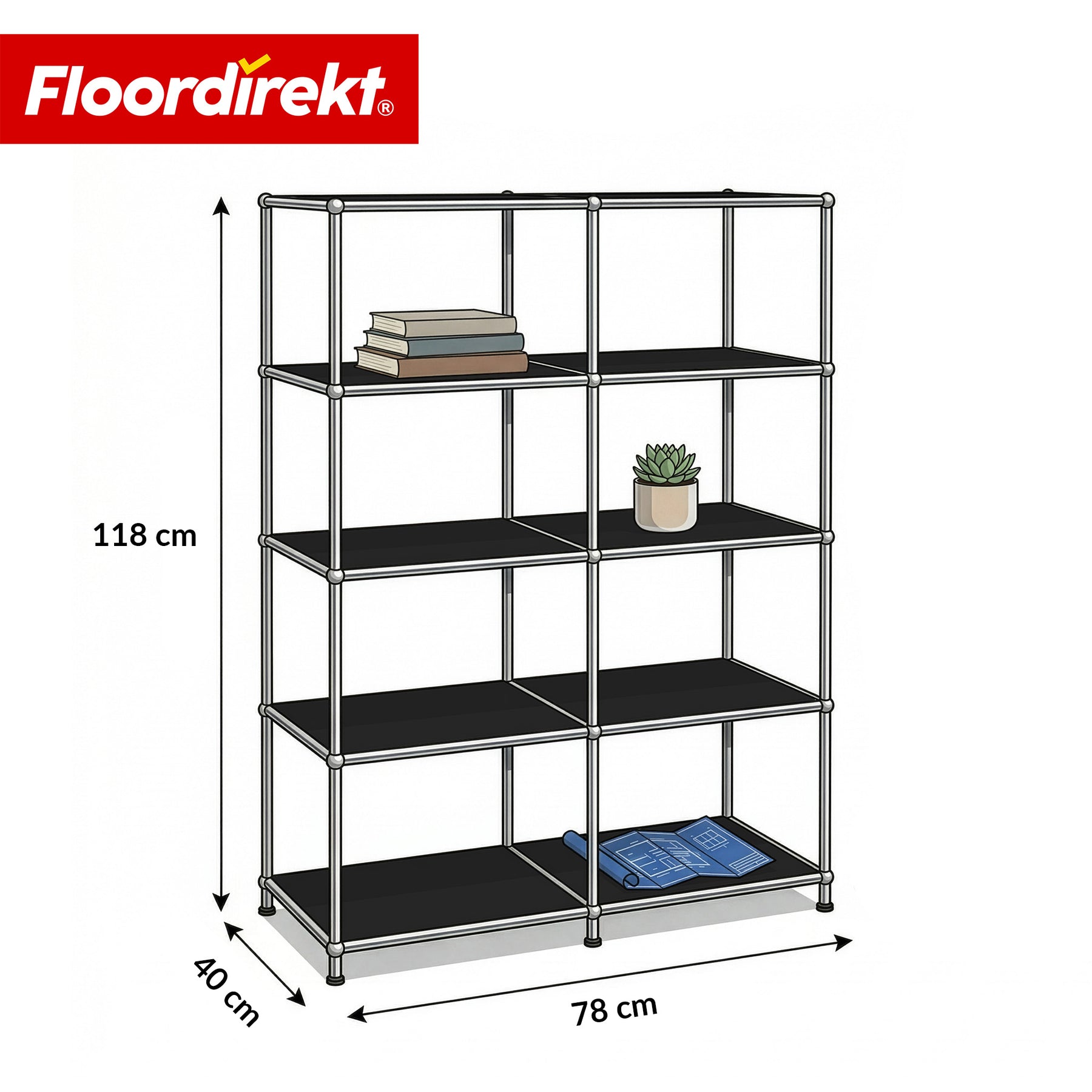 Metallregal | Concept Epure MK-015 | Offenes Standregal mit 5 Ablagen | Bücherregal & Raumteiler Metall