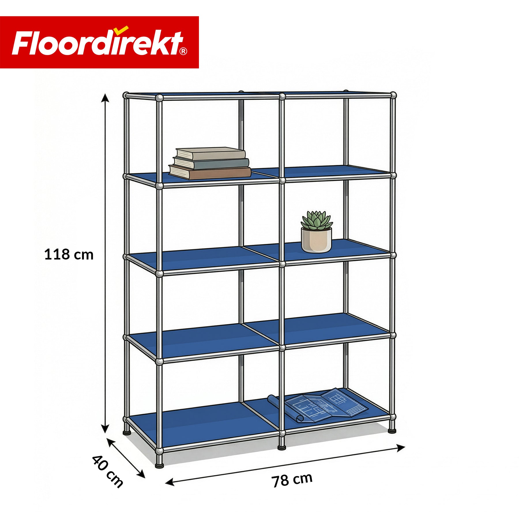 Metallregal | Concept Epure MK-015 | Offenes Standregal mit 5 Ablagen | Bücherregal & Raumteiler Metall