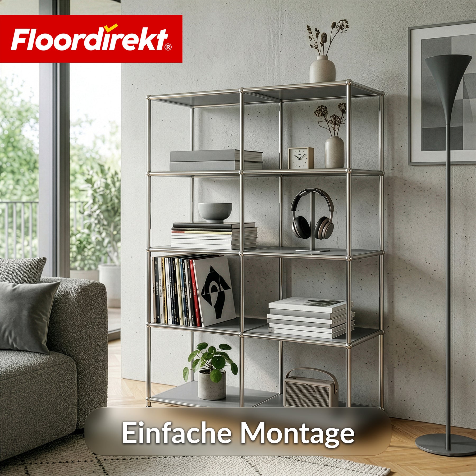 Metallregal | Concept Epure MK-015 | Offenes Standregal mit 5 Ablagen | Bücherregal & Raumteiler Metall