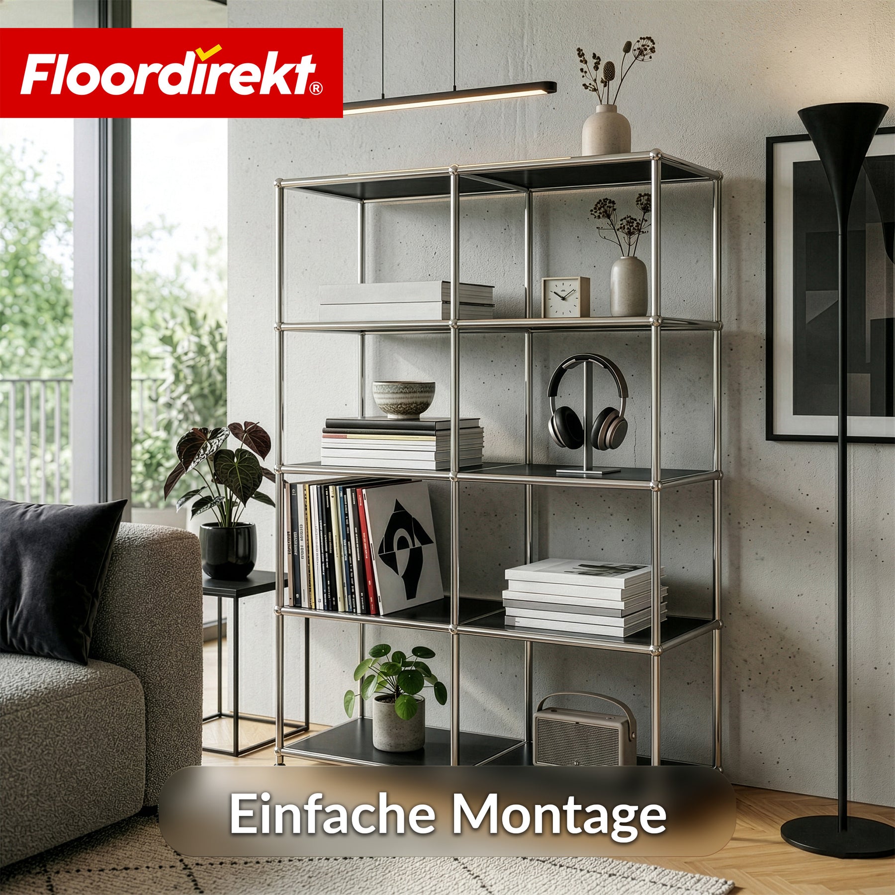 Metallregal | Concept Epure MK-015 | Offenes Standregal mit 5 Ablagen | Bücherregal & Raumteiler Metall