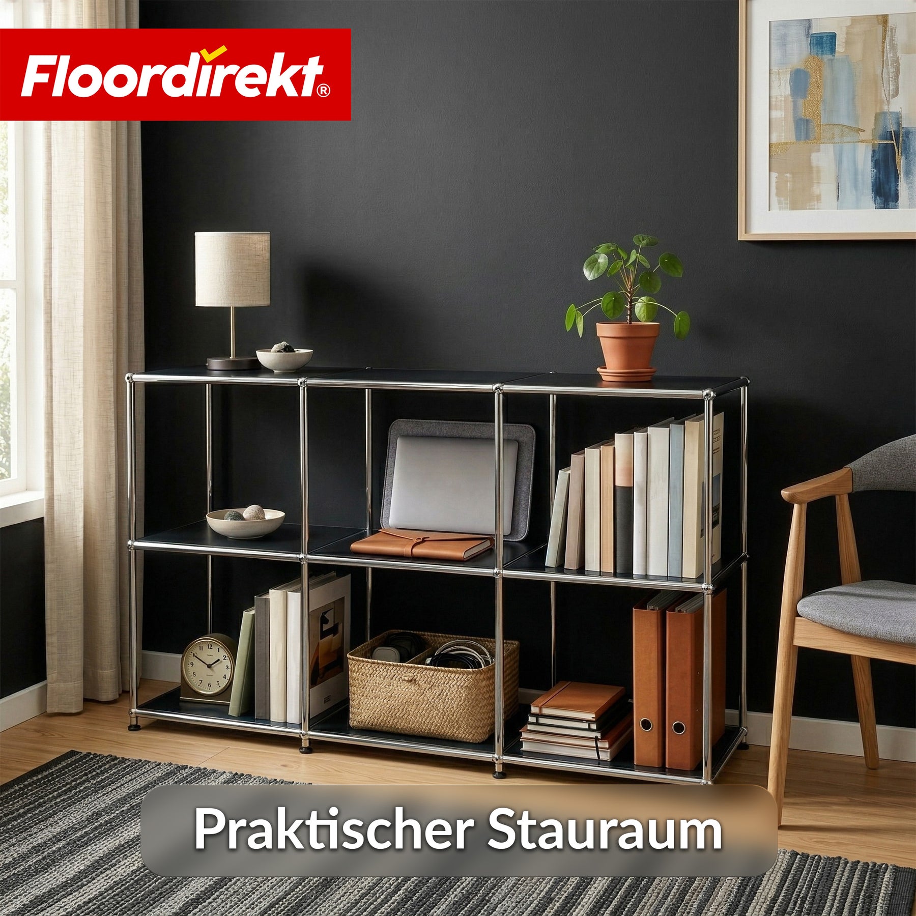 Metallregal | Concept Epure MK-018 | 3 Ablagen Standregal | Sideboard & Lowboard | Offenes Bücherregal