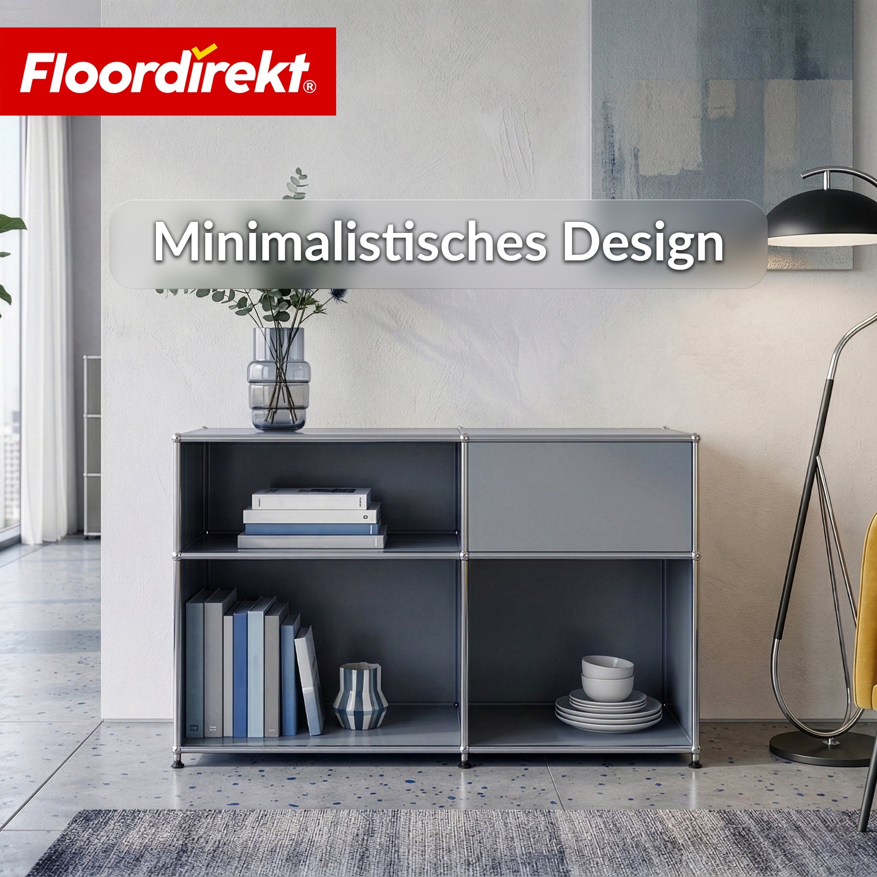 Metallregal | Concept Epure MK-030 | Standregal mit 3 Ablagen & Stauraumfach | Sideboard & Aufbewahrungsregal