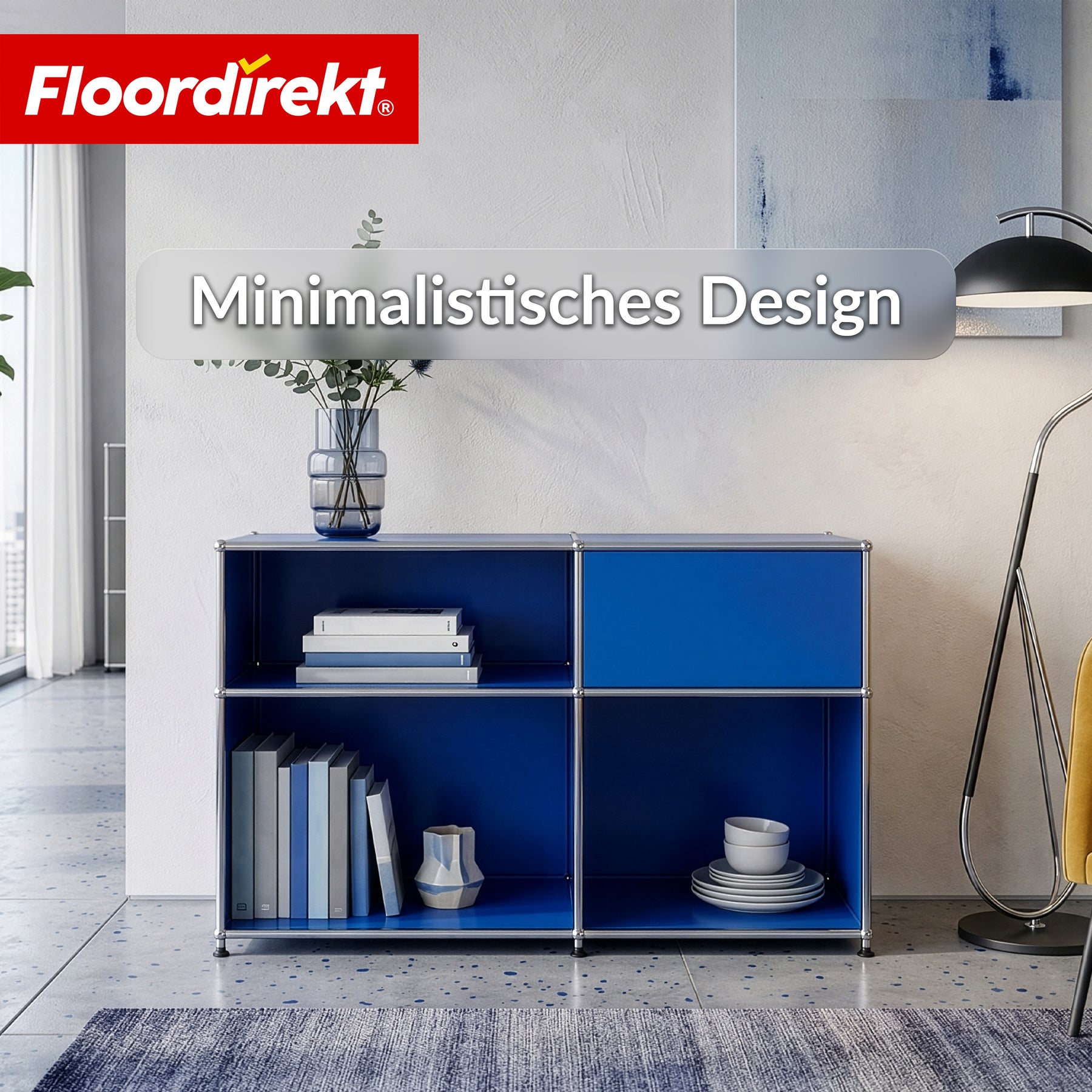 Metallregal | Concept Epure MK-030 | Standregal mit 3 Ablagen & Stauraumfach | Sideboard & Aufbewahrungsregal