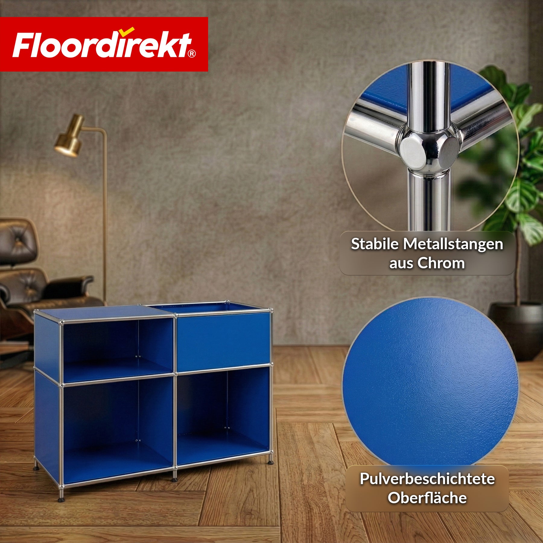 Metallregal | Concept Epure MK-030 | Standregal mit 3 Ablagen & Stauraumfach | Sideboard & Aufbewahrungsregal