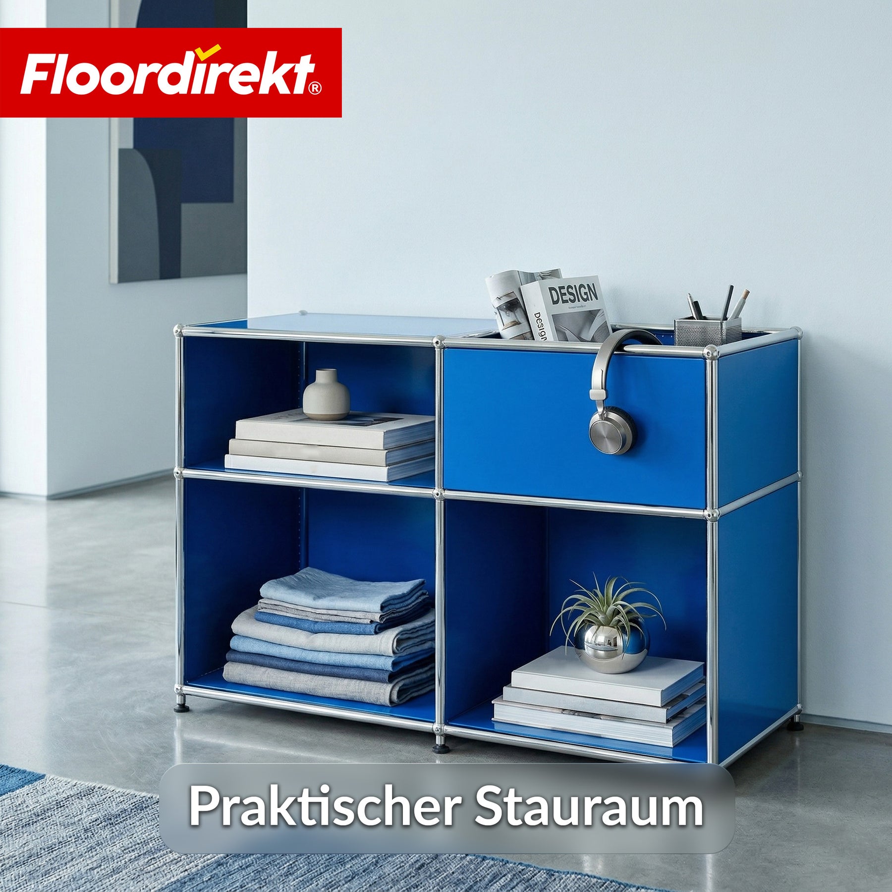 Metallregal | Concept Epure MK-030 | Standregal mit 3 Ablagen & Stauraumfach | Sideboard & Aufbewahrungsregal