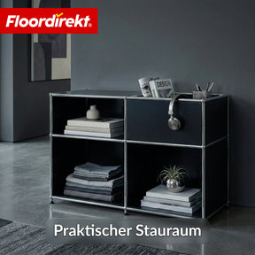Metallregal | Concept Epure MK-030 | Standregal mit 3 Ablagen & Stauraumfach | Sideboard & Aufbewahrungsregal