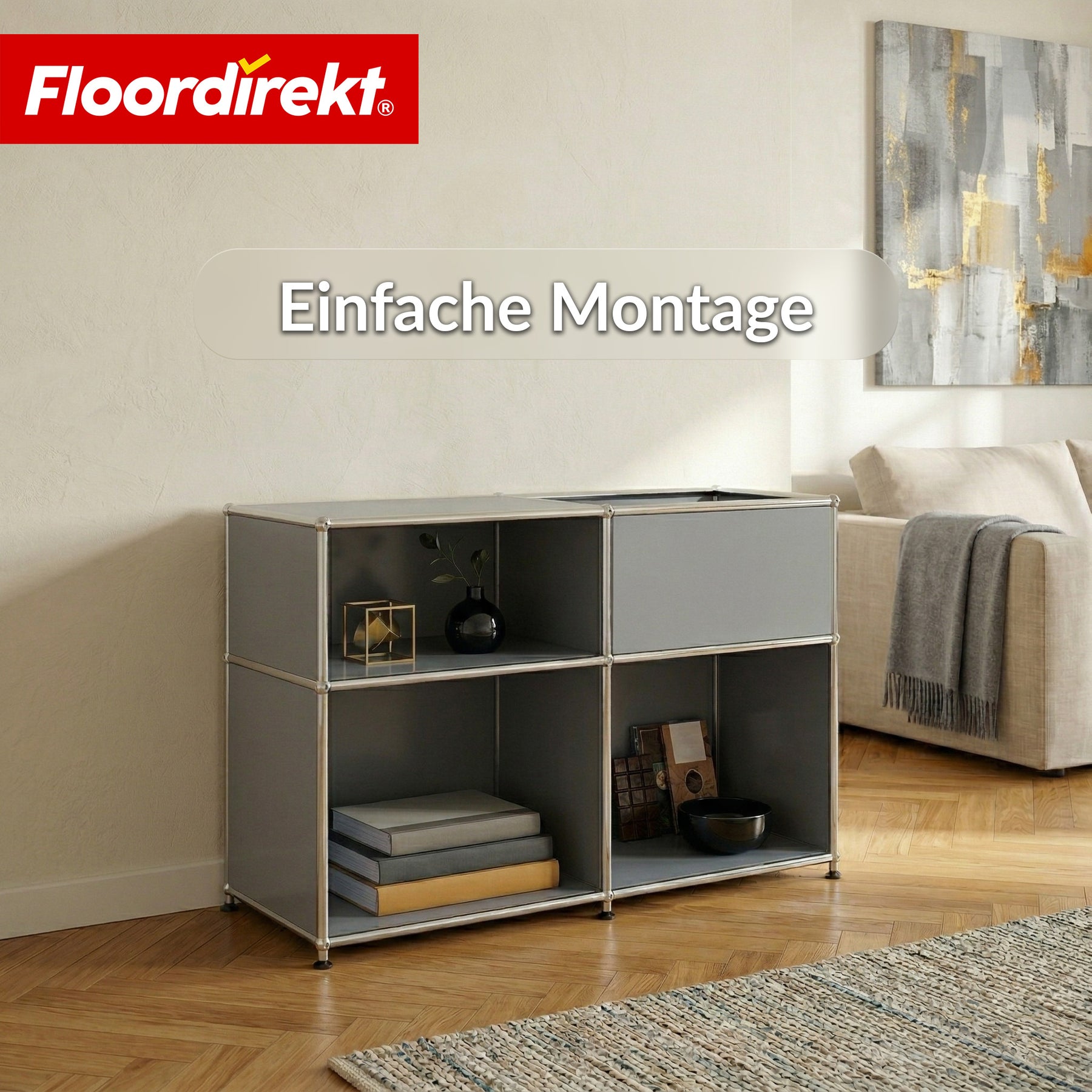 Metallregal | Concept Epure MK-030 | Standregal mit 3 Ablagen & Stauraumfach | Sideboard & Aufbewahrungsregal