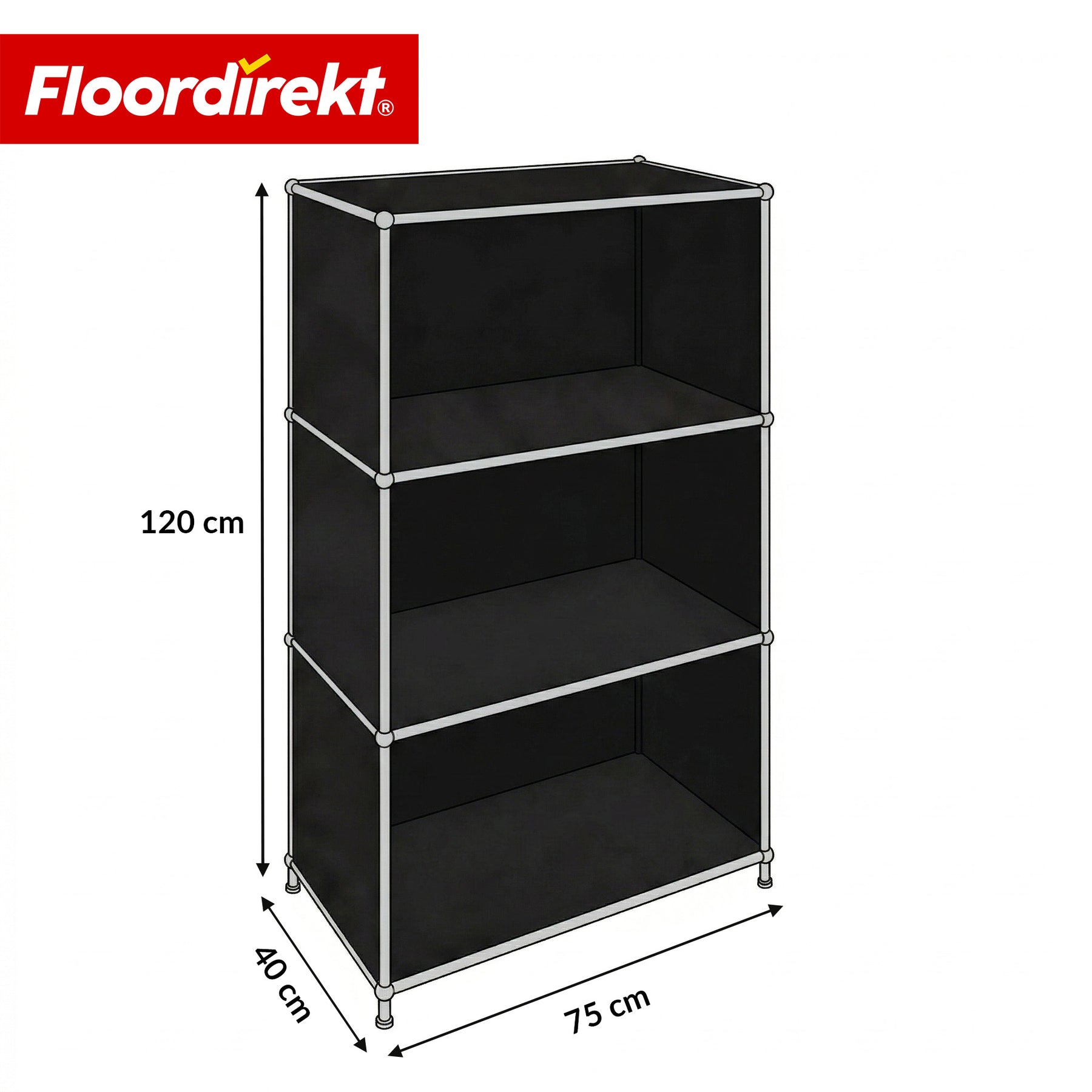 Metallregal | Concept Epure MK-101 | 4 Ablagen Standregal | Bücherregal mit Seitenwänden | Modernes Aufbewahrungsregal
