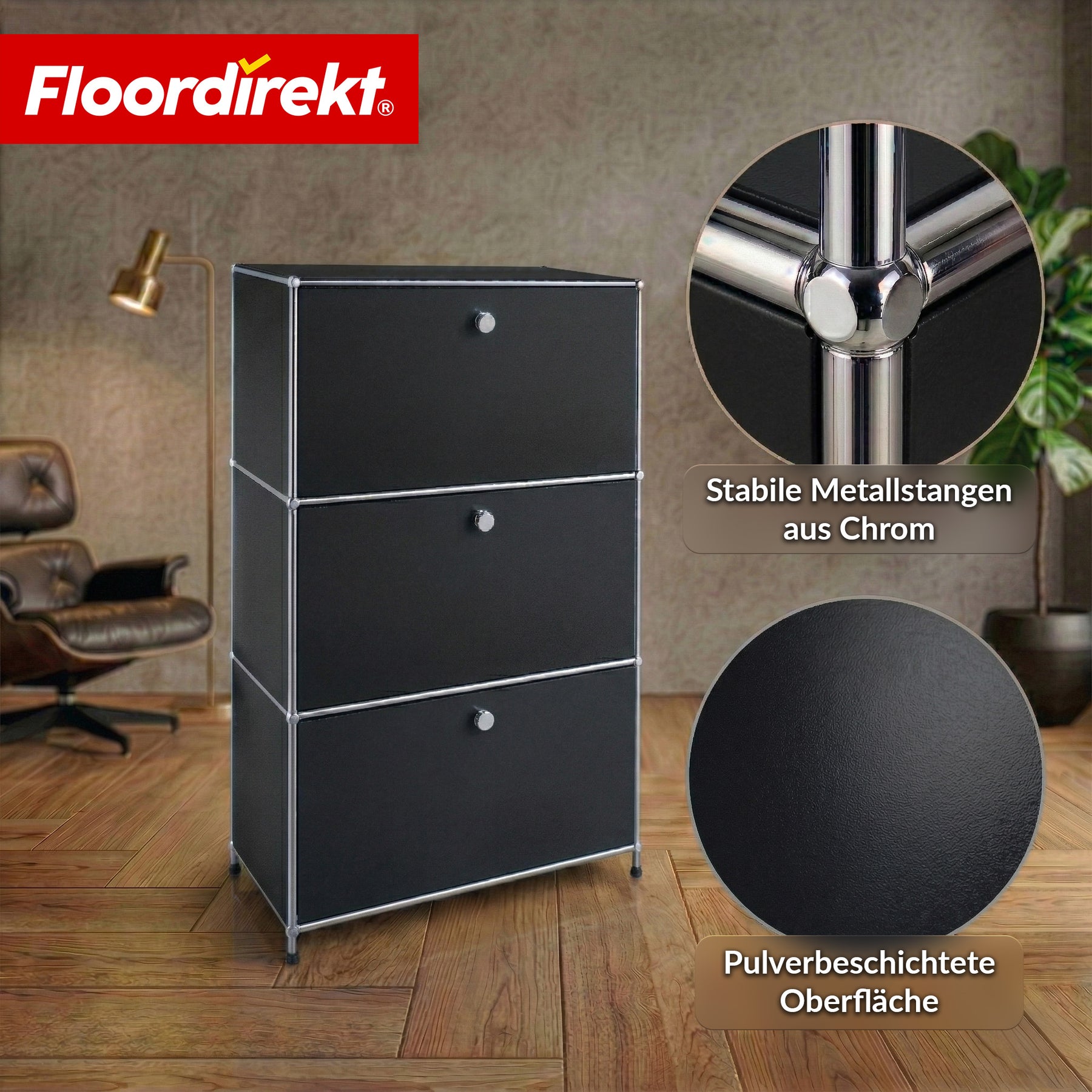 Metallschrank | Concept Epure MK-129 | Sideboard mit 3 verschließbaren Fächern | Moderner Aufbewahrungsschrank