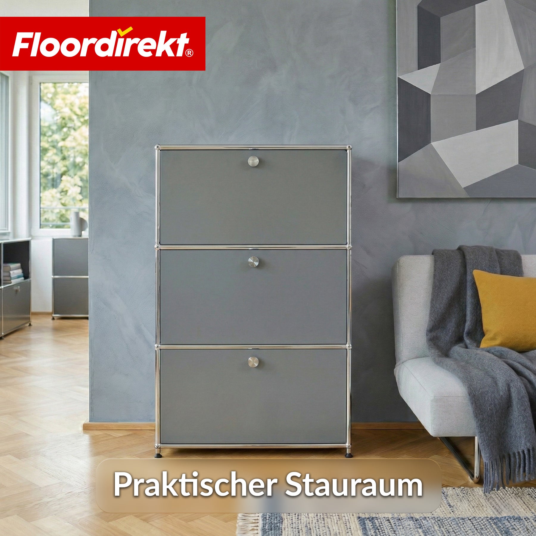 Metallschrank | Concept Epure MK-129 | Sideboard mit 3 verschließbaren Fächern | Moderner Aufbewahrungsschrank