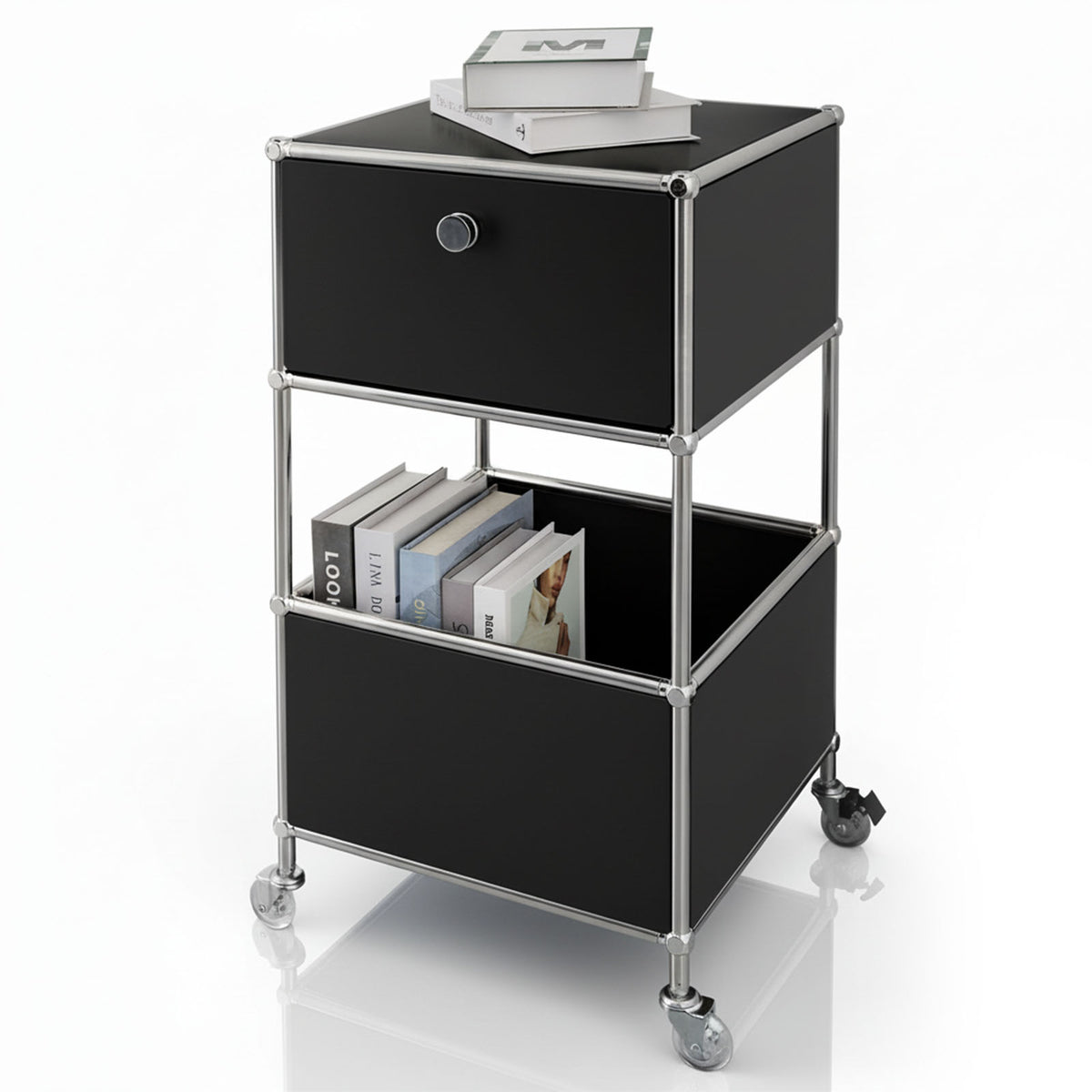 Metallregal | Concept Epure MK-145 | 3-stöckiger Rollcontainer mit Schublade & Ablagen | In mehreren Farben erhältlich