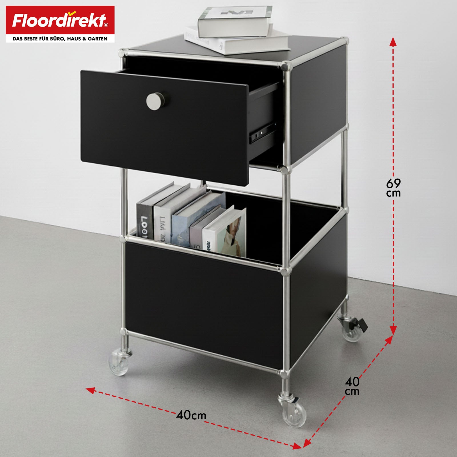 Metallregal | Concept Epure MK-145 | 3-stöckiger Rollcontainer mit Schublade & Ablagen | In mehreren Farben erhältlich