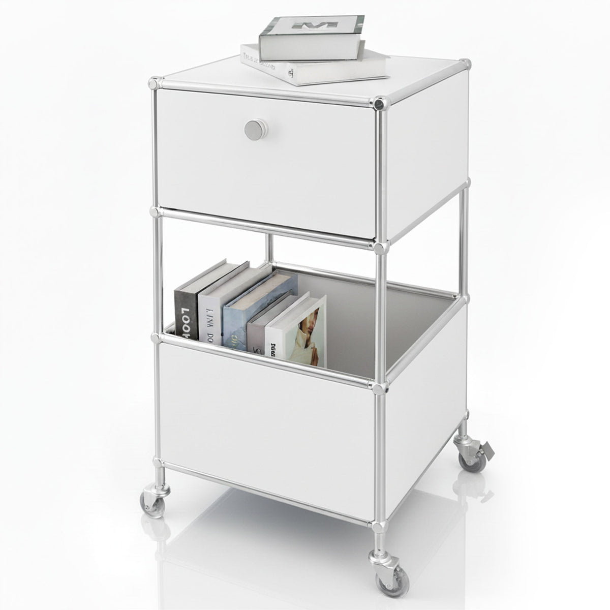 Metallregal | Concept Epure MK-145 | 3-stöckiger Rollcontainer mit Schublade & Ablagen | In mehreren Farben erhältlich