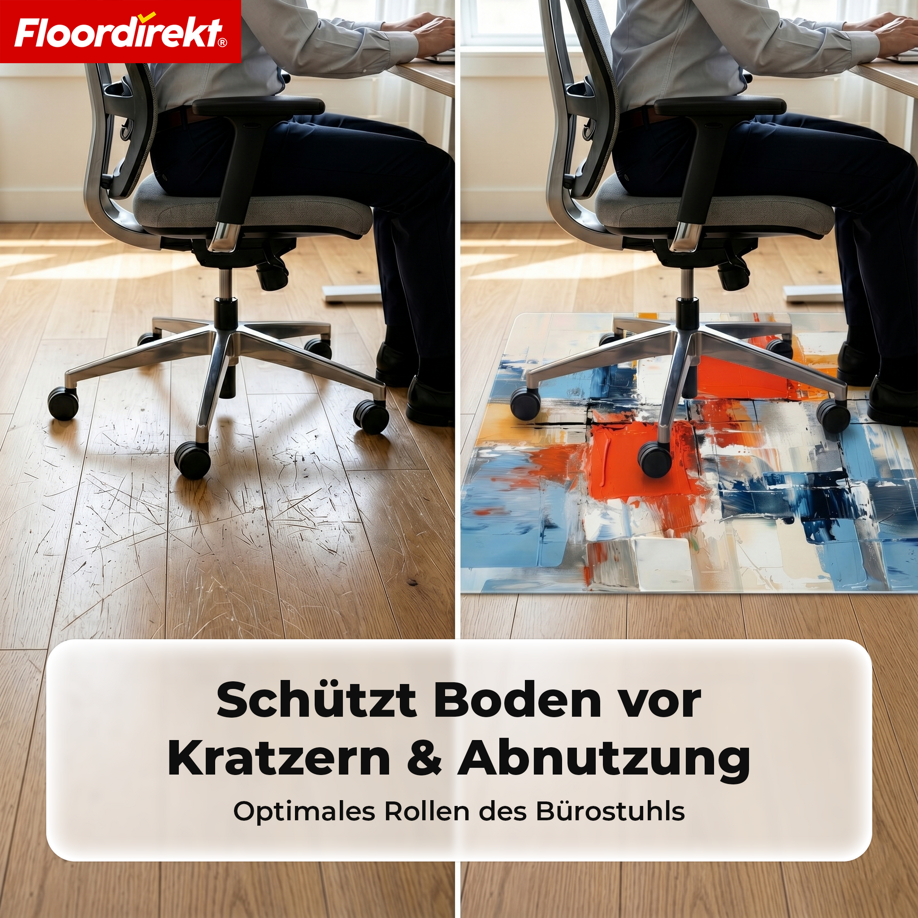Design Bodenschutzmatte | Robuste Bürostuhlunterlage aus Spezial-PVC für Büro & Homeoffice | 80 x 118 cm