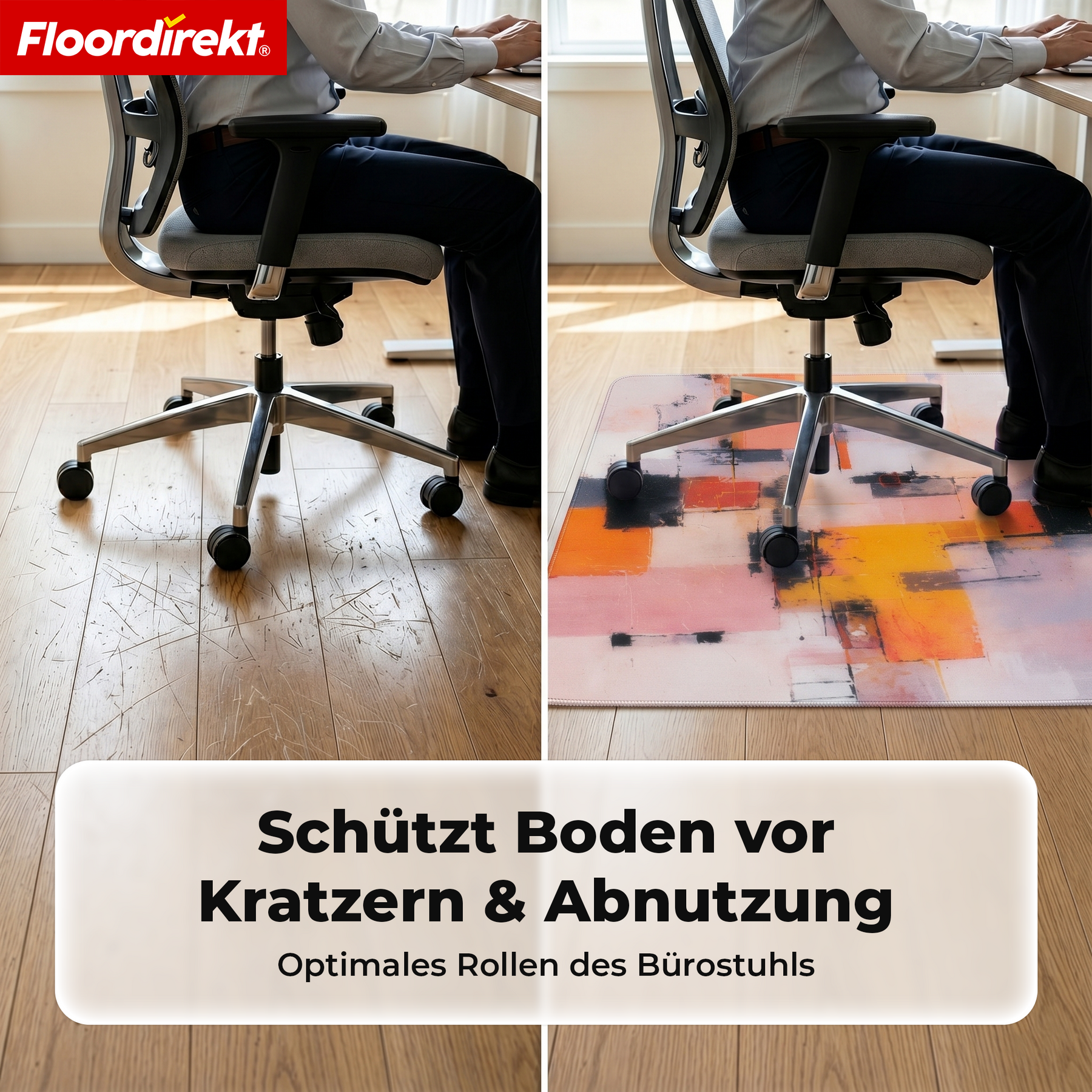 Design Bodenschutzmatte | Robuste Bürostuhlunterlage aus Spezial-PVC für Büro & Homeoffice | 80 x 118 cm