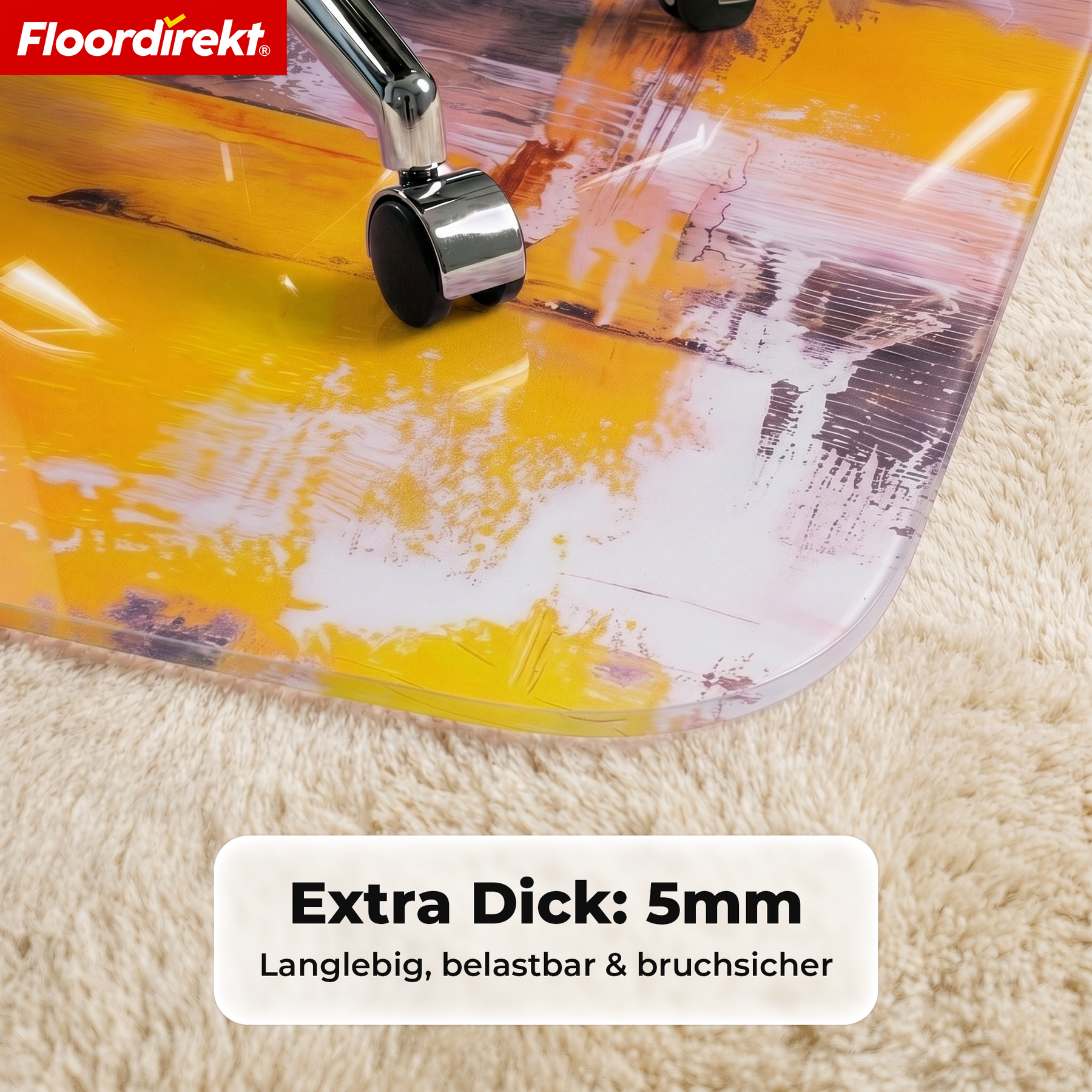Design Bodenschutzmatte | Robuste Bürostuhlunterlage aus Spezial-PVC für Büro & Homeoffice | 80 x 118 cm