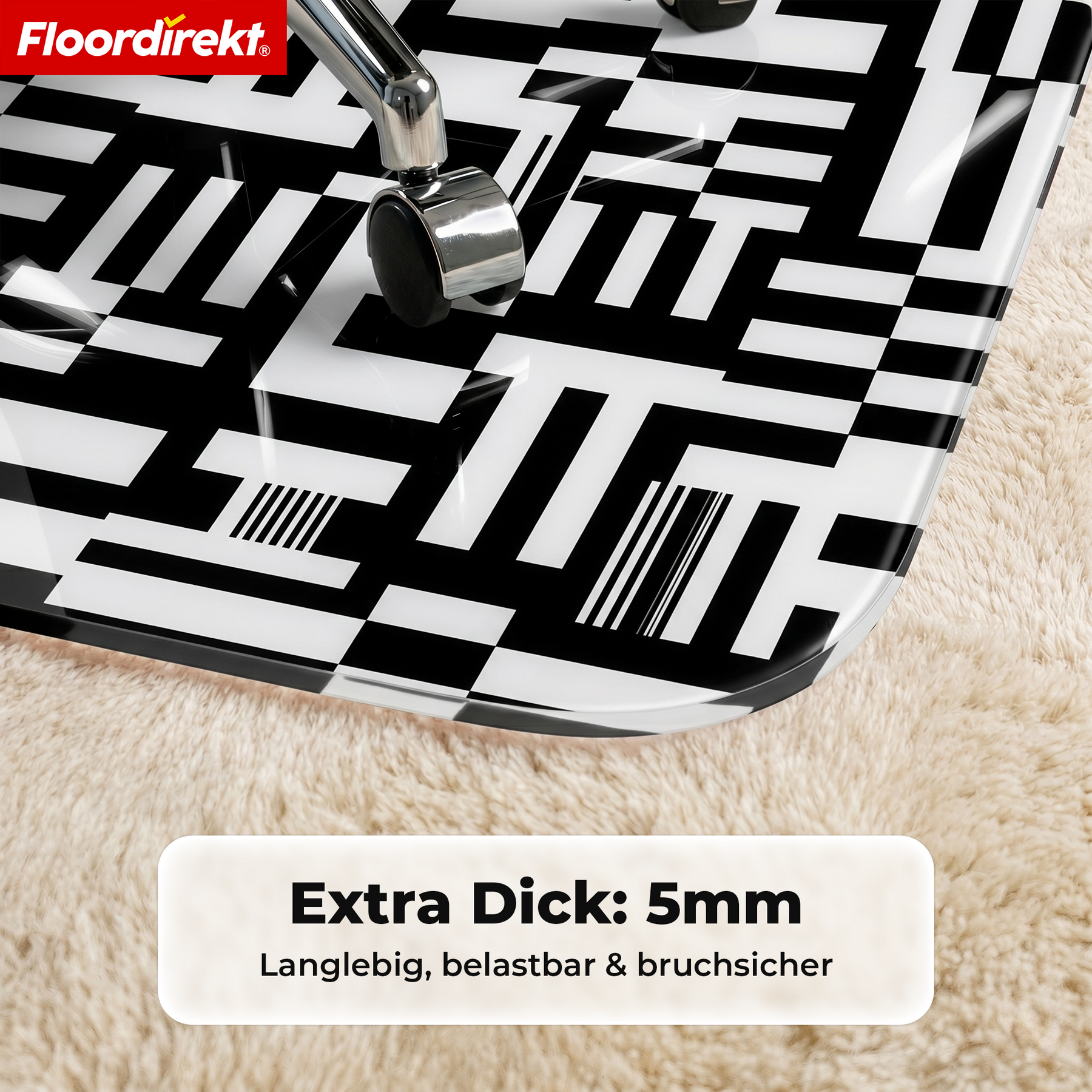 Design Bodenschutzmatte | Robuste Bürostuhlunterlage aus Spezial-PVC für Büro & Homeoffice | 80 x 118 cm
