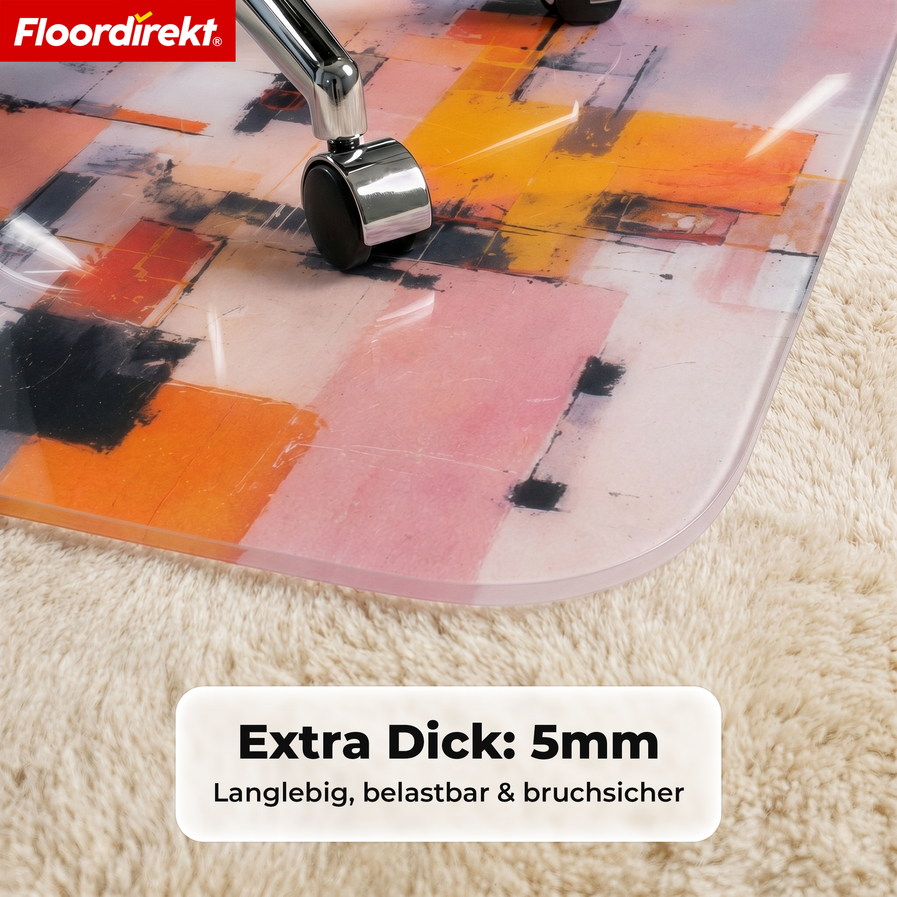 Design Bodenschutzmatte | Robuste Bürostuhlunterlage aus Spezial-PVC für Büro & Homeoffice | 80 x 118 cm