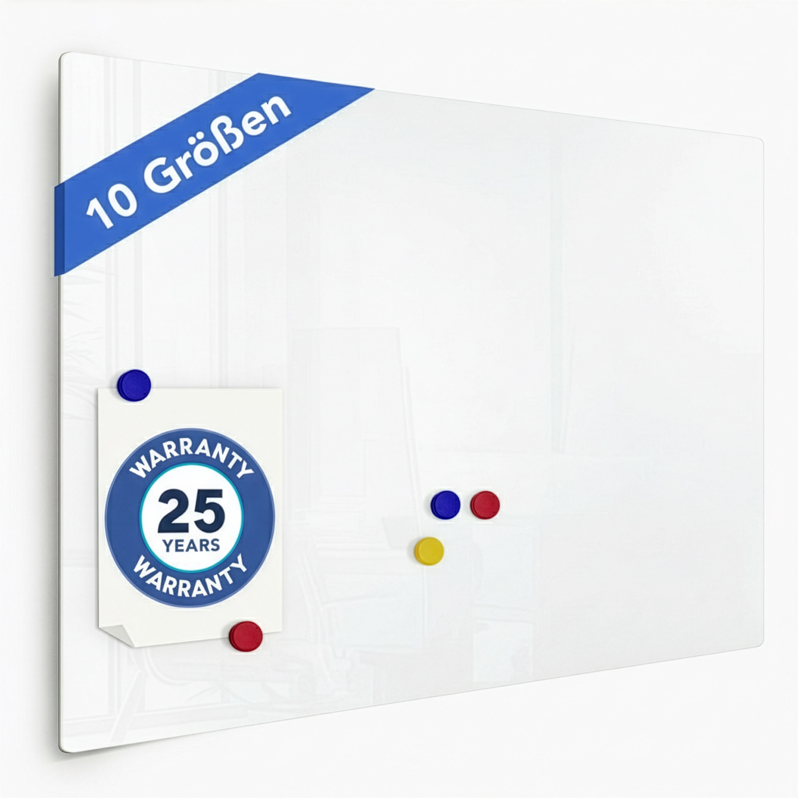 Glas-Whiteboard | Pearlwhite  | Sicherheitsglas | Rahmenlos | Für Zuhause oder im Büro
