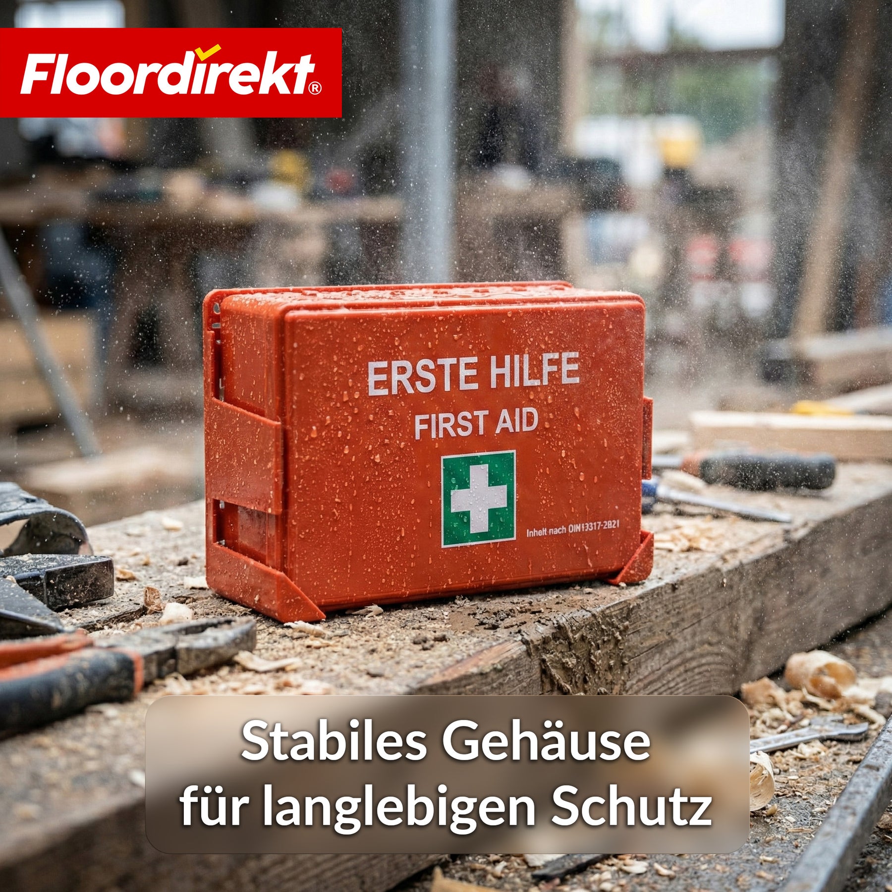 Erste-Hilfe-Koffer | DIN 13157:2021 | Verbandskasten mit Wandhalterung & ISO-Aufklebern