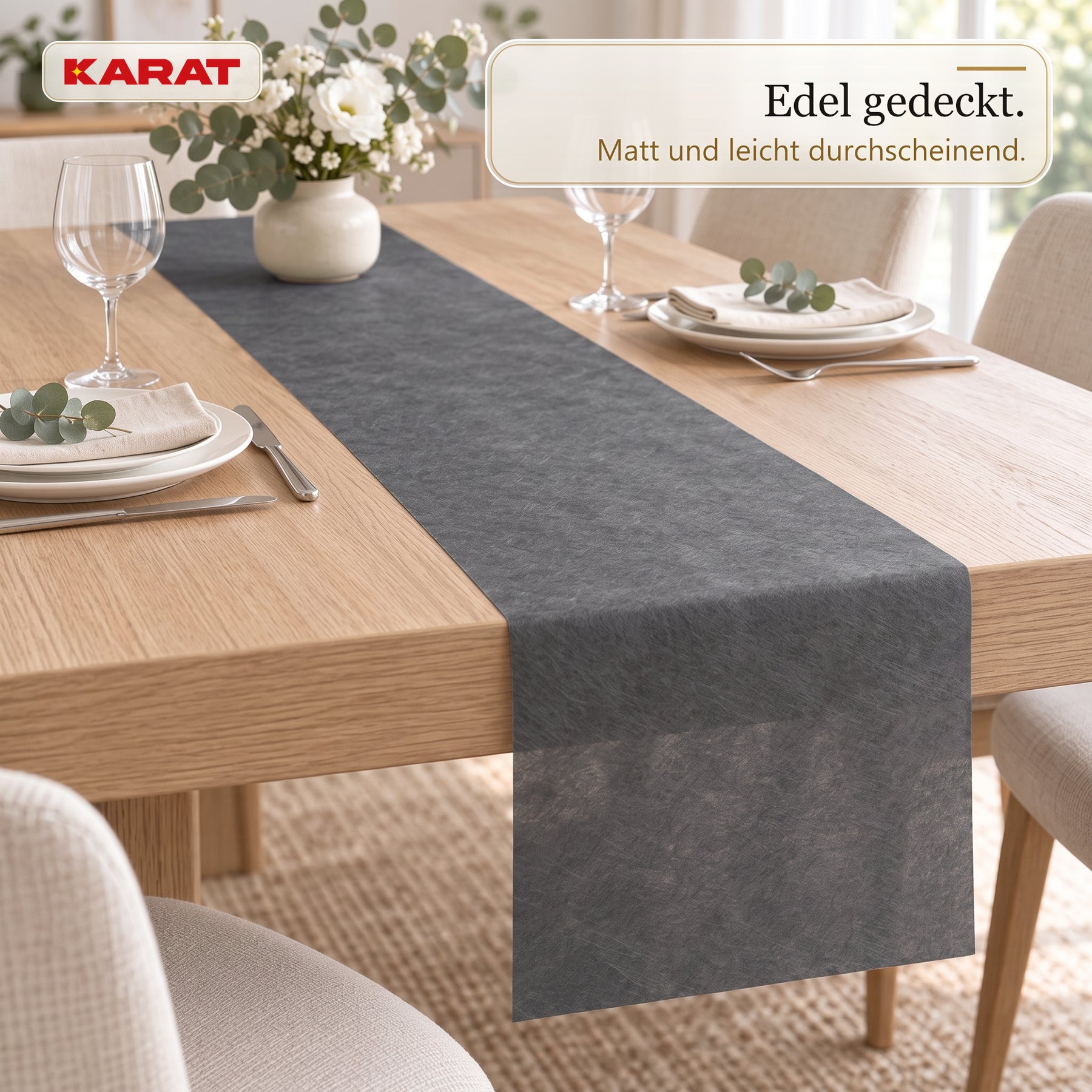 Tischläufer | Grace | Mattes Dekovlies aus PET-Fasern | 30 cm x 25 m Rolle | 16 Farben