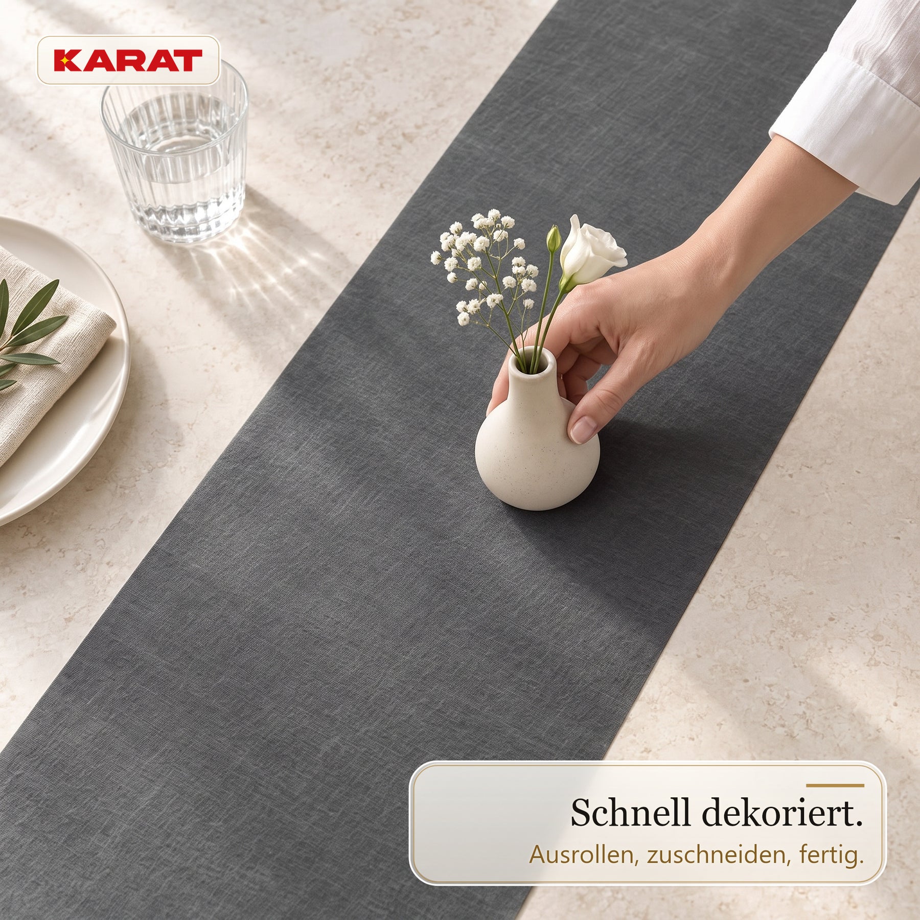 Tischläufer | Grace | Mattes Dekovlies aus PET-Fasern | 30 cm x 25 m Rolle | 16 Farben