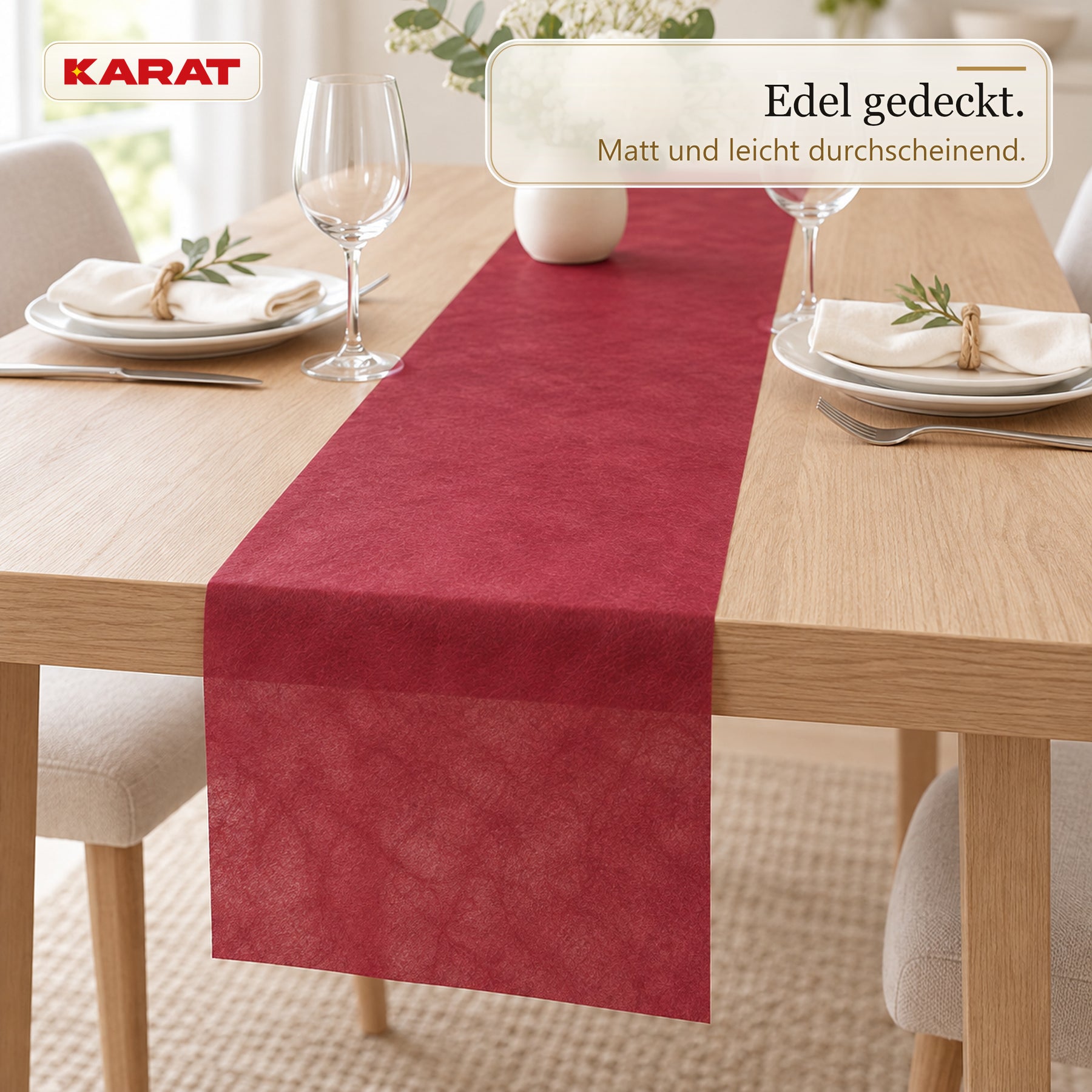Tischläufer | Grace | Mattes Dekovlies aus PET-Fasern | 30 cm x 25 m Rolle | 16 Farben