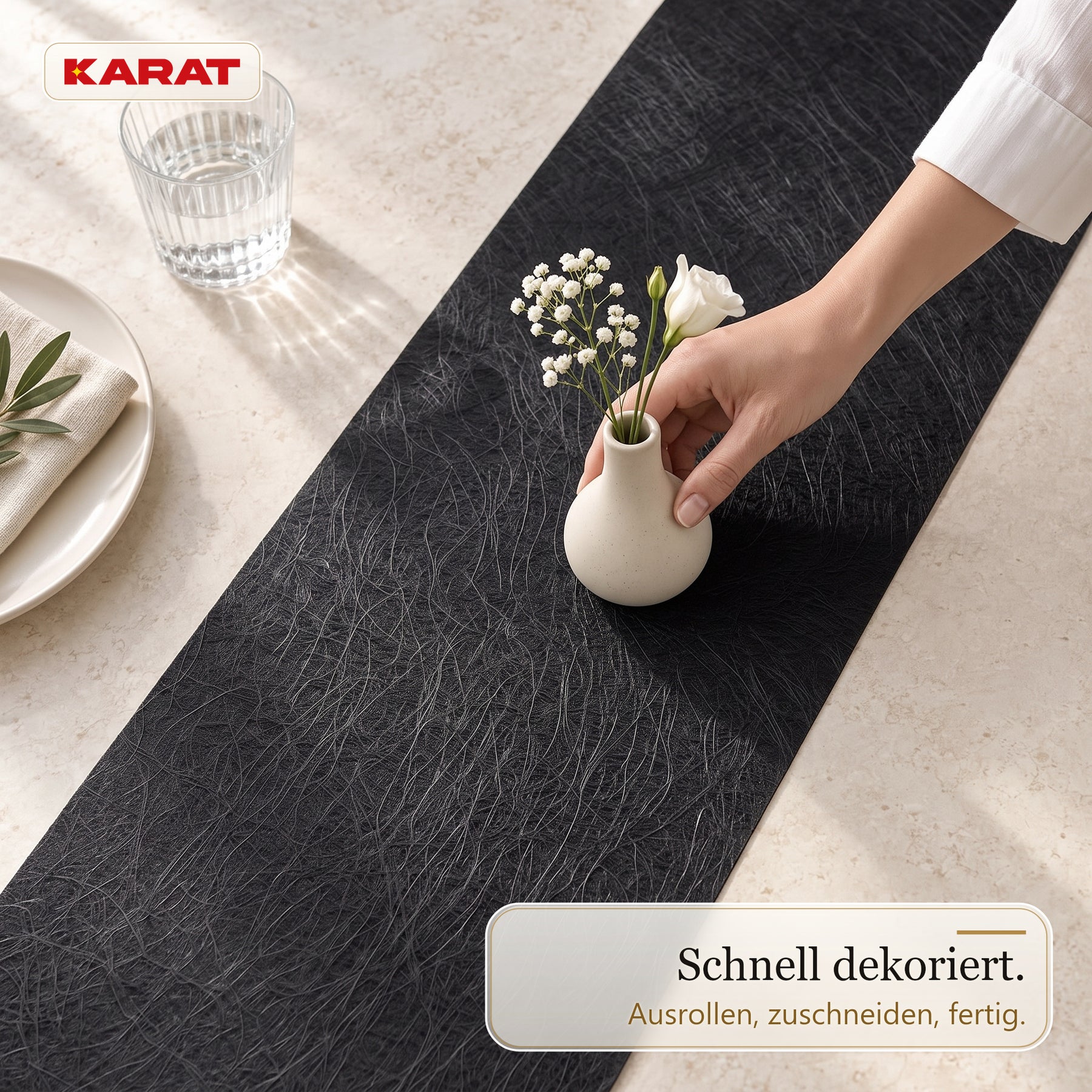 Tischläufer | Grace | Mattes Dekovlies aus PET-Fasern | 30 cm x 25 m Rolle | 16 Farben