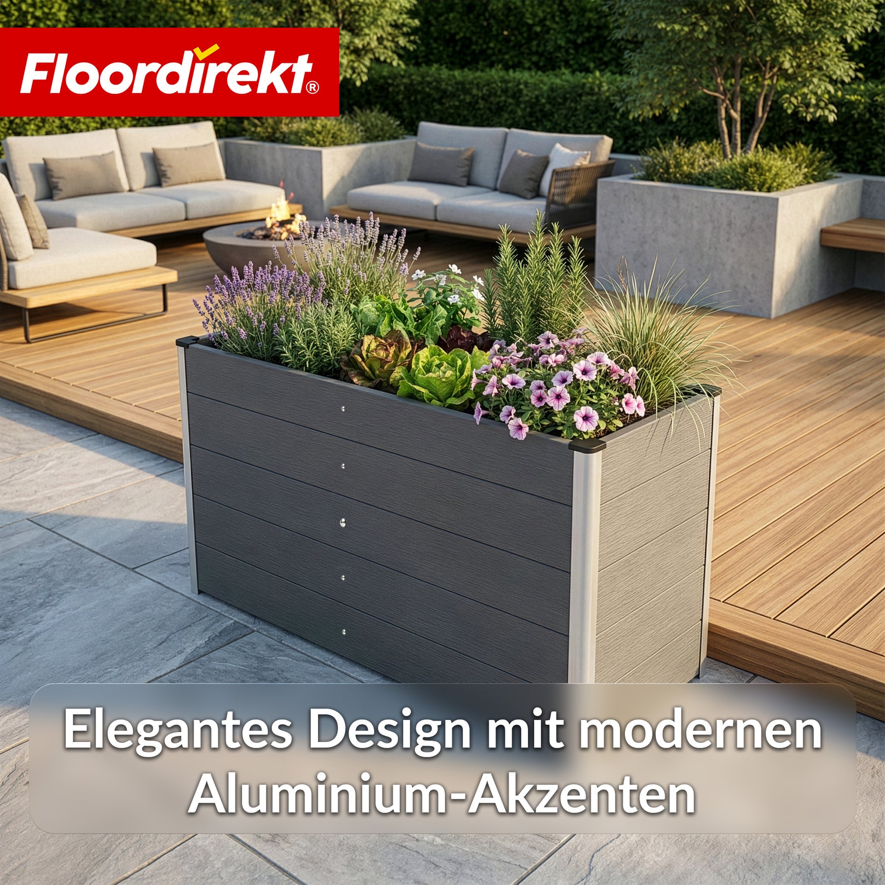 WPC-Hochbeet | Delos | 150 x 70 x 75 cm | Extra stabil mit Stützstange | Anthrazit | Mit Aluminium-Eckprofilen