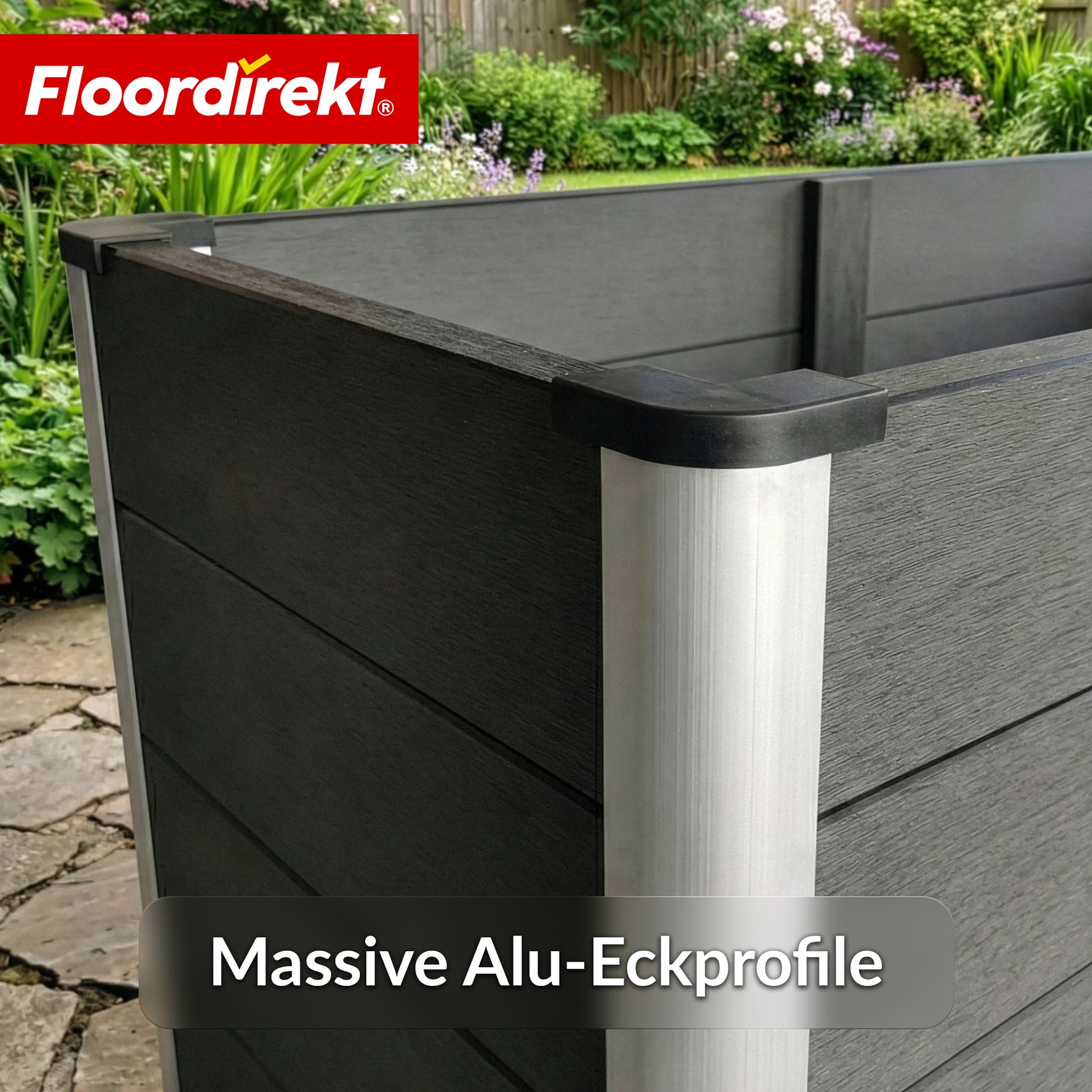 WPC-Hochbeet | Delos | 150 x 70 x 75 cm | Extra stabil mit Stützstange | Anthrazit | Mit Aluminium-Eckprofilen