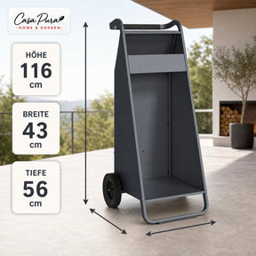 Kaminholzregal | Paolo | Mobiles Brennholzregal mit 2 Rädern & gepolstertem Griff | 43 × 56 × 116 cm