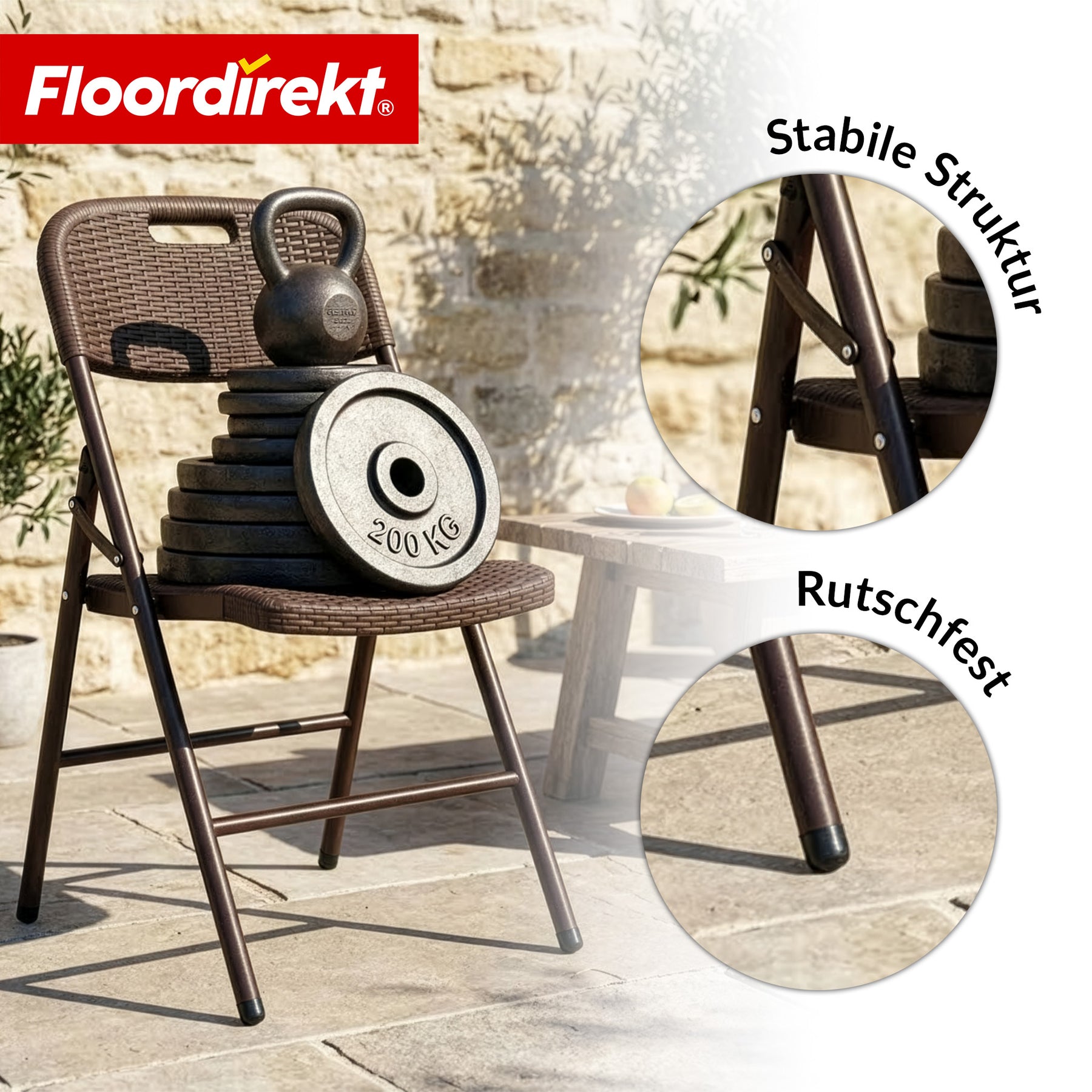 Klappstuhl 2er Set | Niigata | Brauner Gartenstuhl klappbar in Rattan-Optik