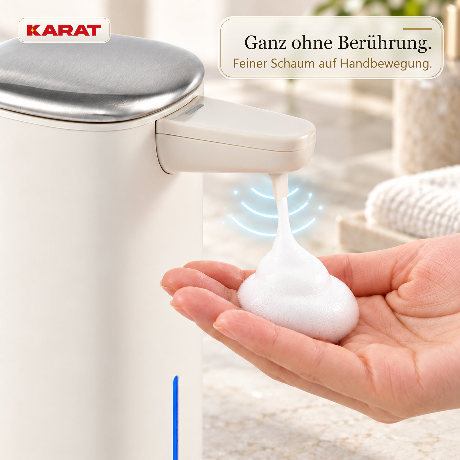 Automatischer Schaumseifenspender | Liora | Berührungsloser Seifenspender mit Sensor, USB-C-Akku & Edelstahl | 250 ml