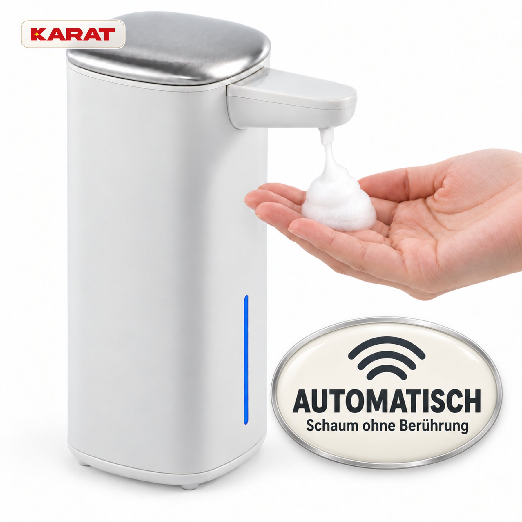 Automatischer Schaumseifenspender | Liora | Berührungsloser Seifenspender mit Sensor, USB-C-Akku & Edelstahl | 250 ml