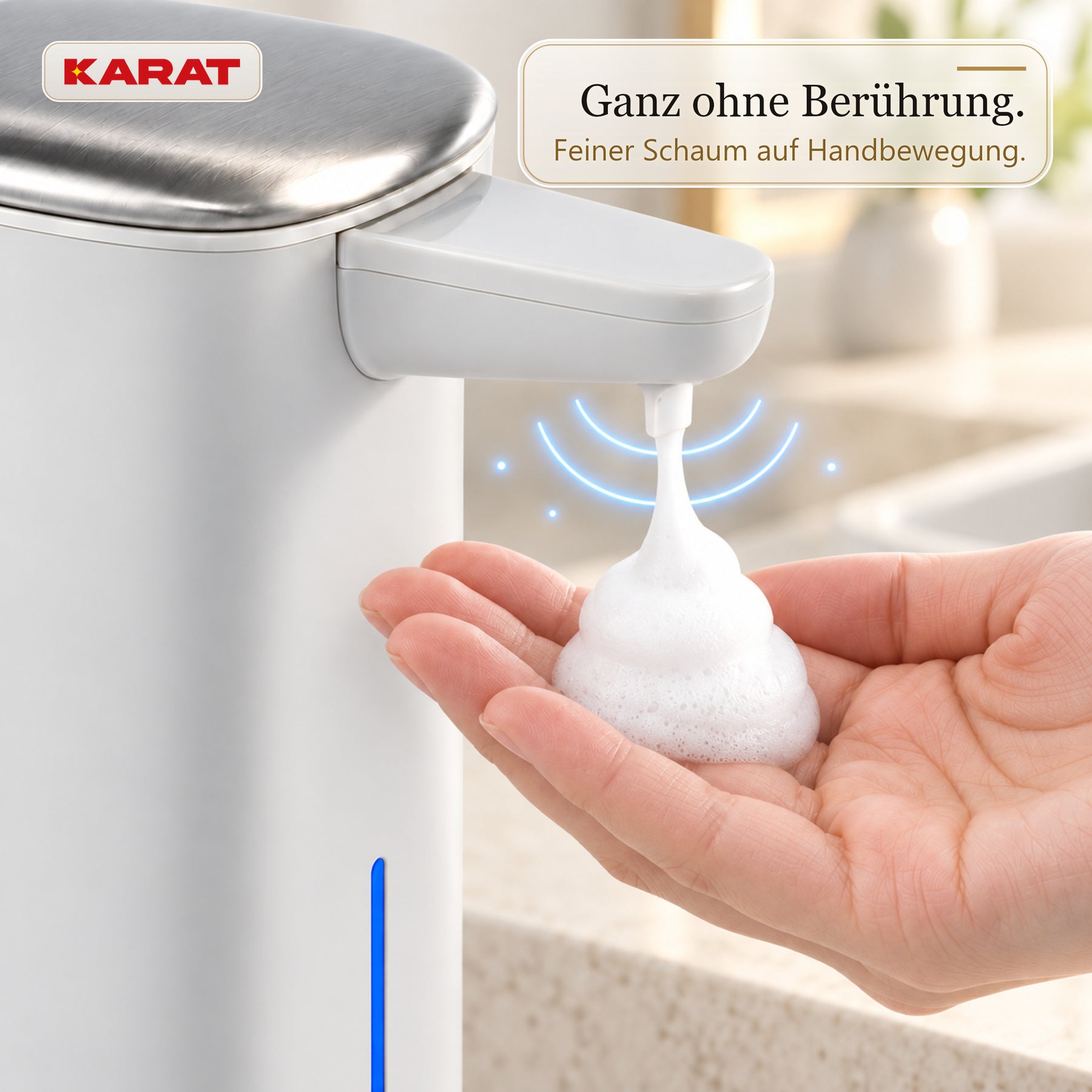 Automatischer Schaumseifenspender | Liora | Berührungsloser Seifenspender mit Sensor, USB-C-Akku & Edelstahl | 250 ml