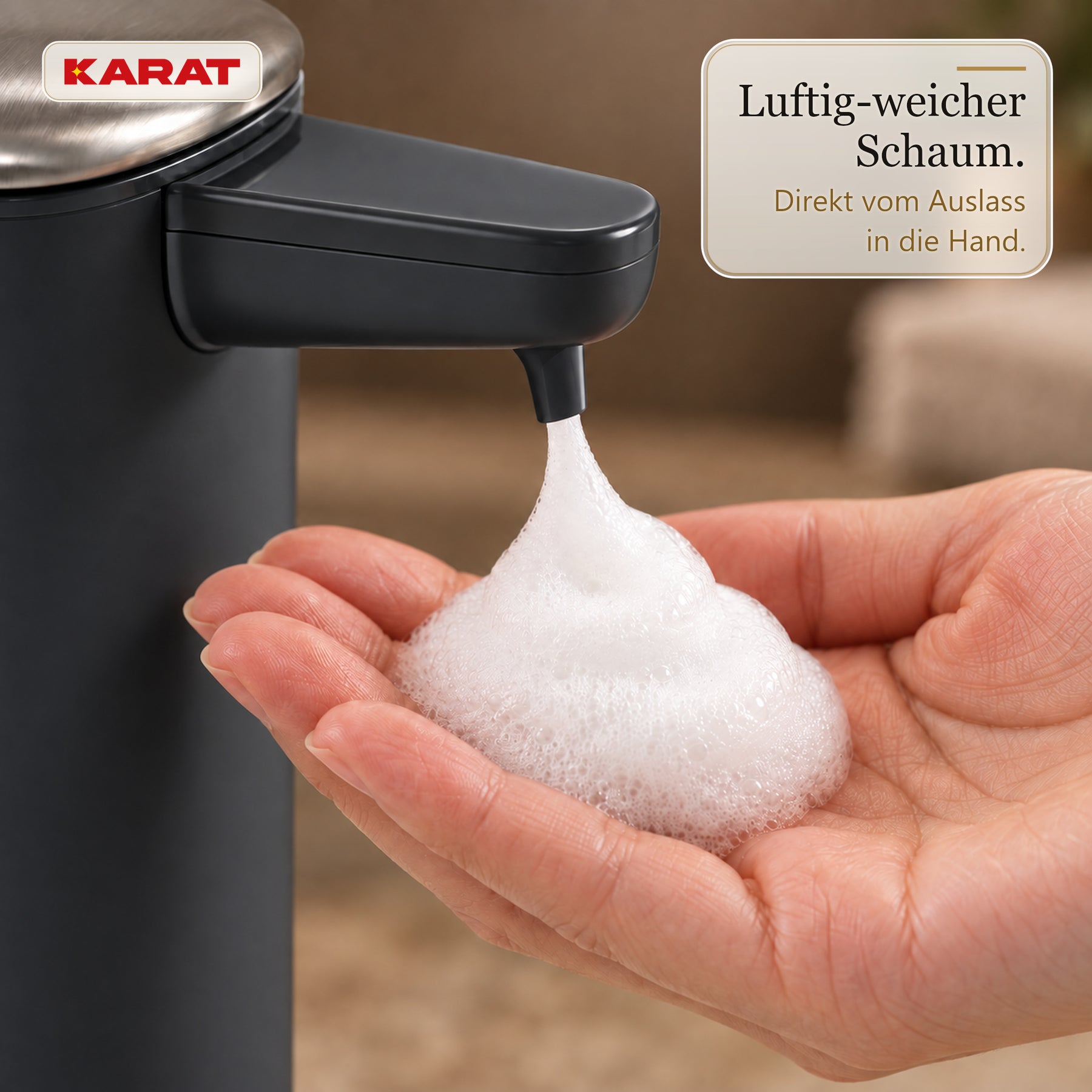 Automatischer Schaumseifenspender | Liora | Berührungsloser Seifenspender mit Sensor, USB-C-Akku & Edelstahl | 250 ml