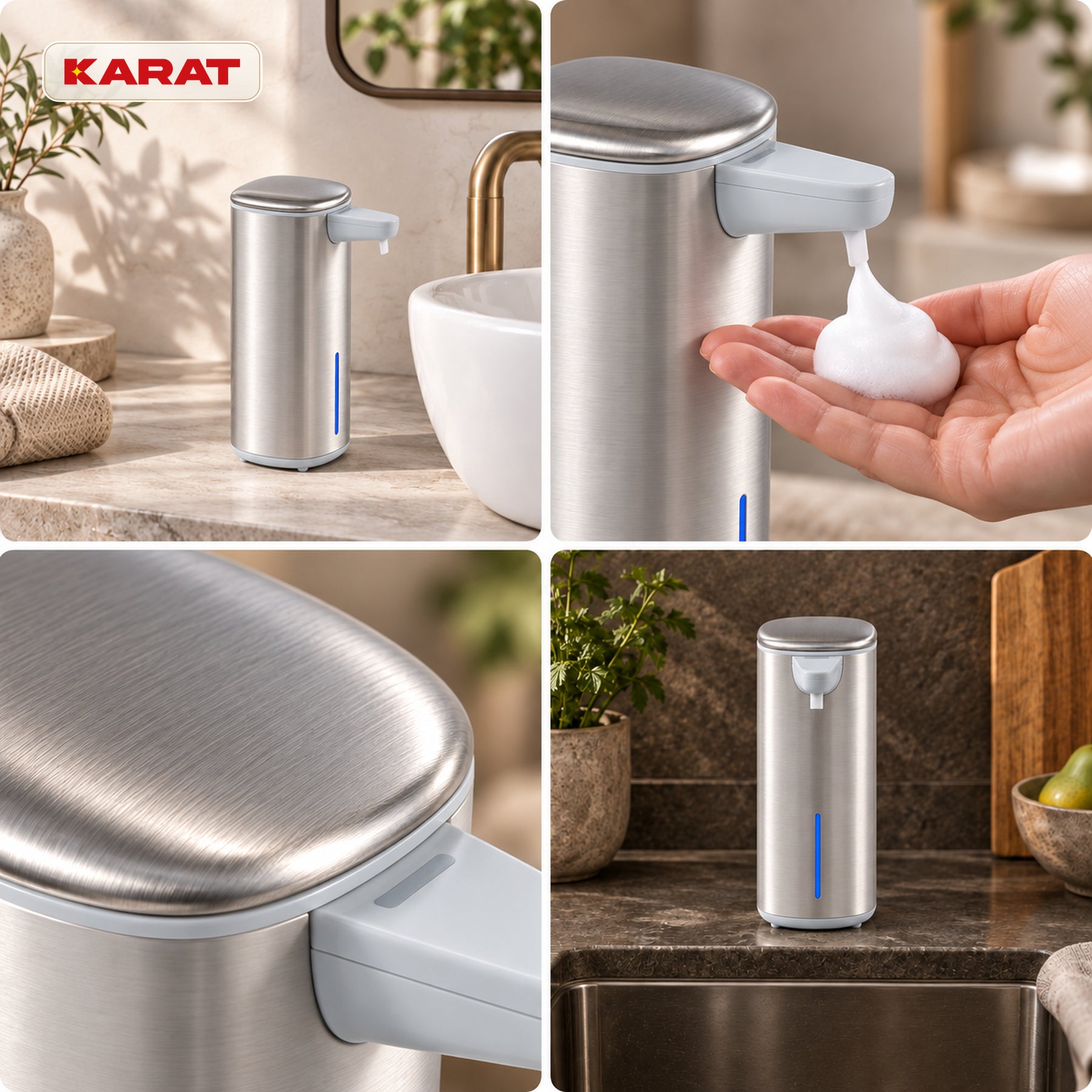 Automatischer Schaumseifenspender | Liora | Berührungsloser Seifenspender mit Sensor, USB-C-Akku & Edelstahl | 250 ml