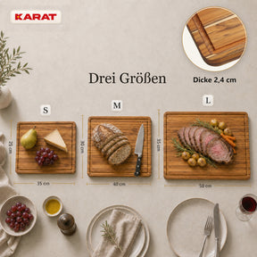 Schneidebrett | Maison Teak Edge Grain | Massives Teakholz mit Saftrille & Griffmulden | 3 Größen