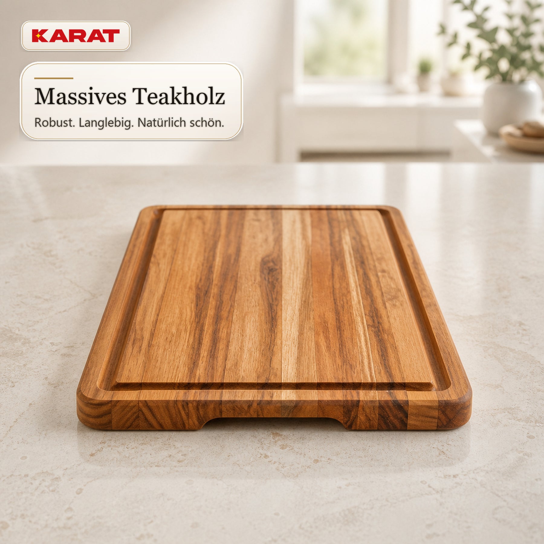 Schneidebrett | Maison Teak Edge Grain | Massives Teakholz mit Saftrille & Griffmulden | 3 Größen