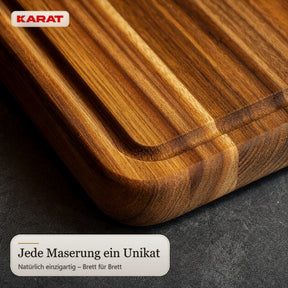 Schneidebrett | Maison Teak Edge Grain | Massives Teakholz mit Saftrille & Griffmulden | 3 Größen
