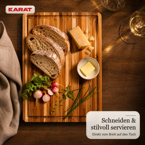 Schneidebrett | Maison Teak Edge Grain | Massives Teakholz mit Saftrille & Griffmulden | 3 Größen