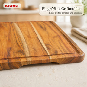 Schneidebrett | Maison Teak Edge Grain | Massives Teakholz mit Saftrille & Griffmulden | 3 Größen