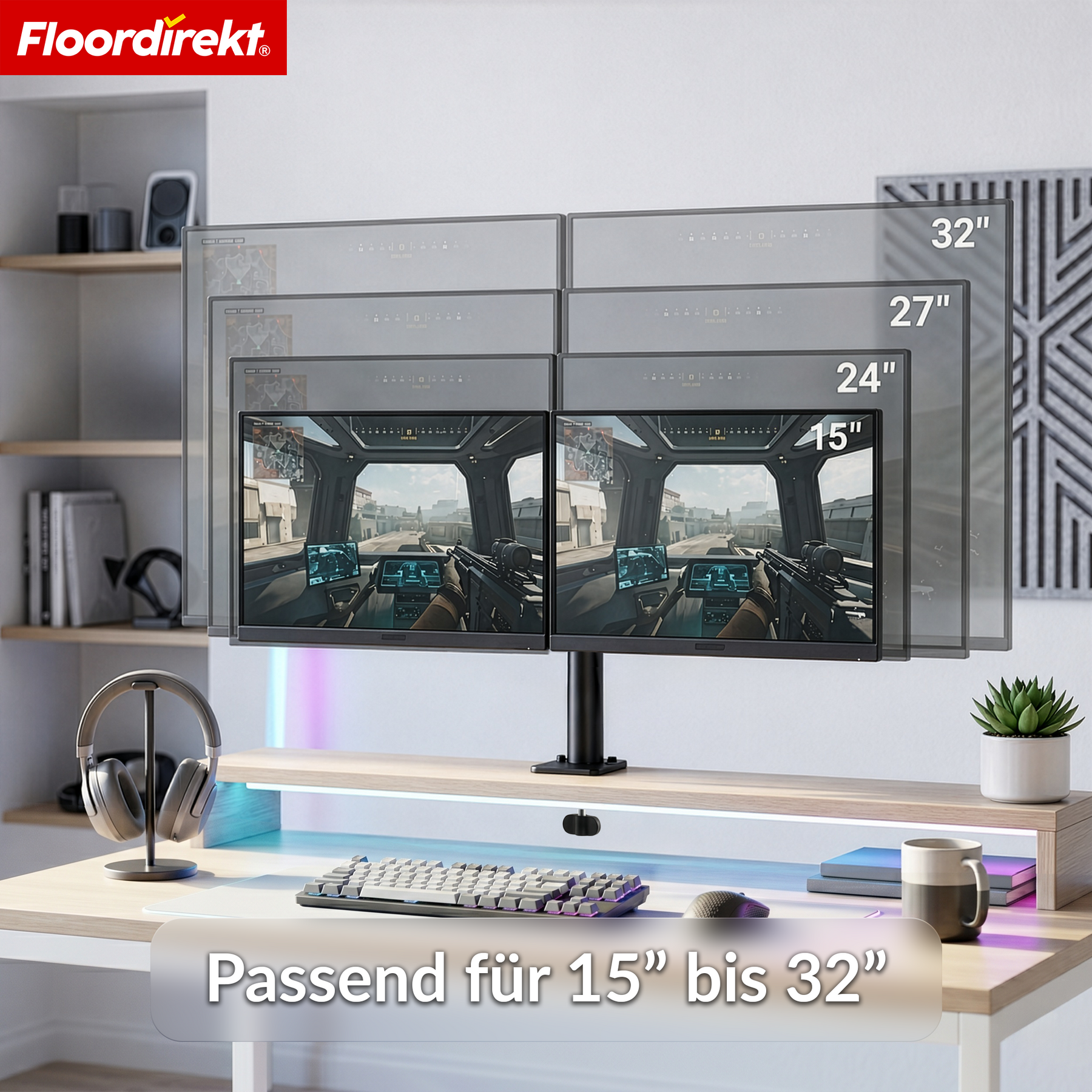 Monitorarm | Flexibel verstellbare Monitorhalterung mit Tischklemme für 1 oder 2 Monitore